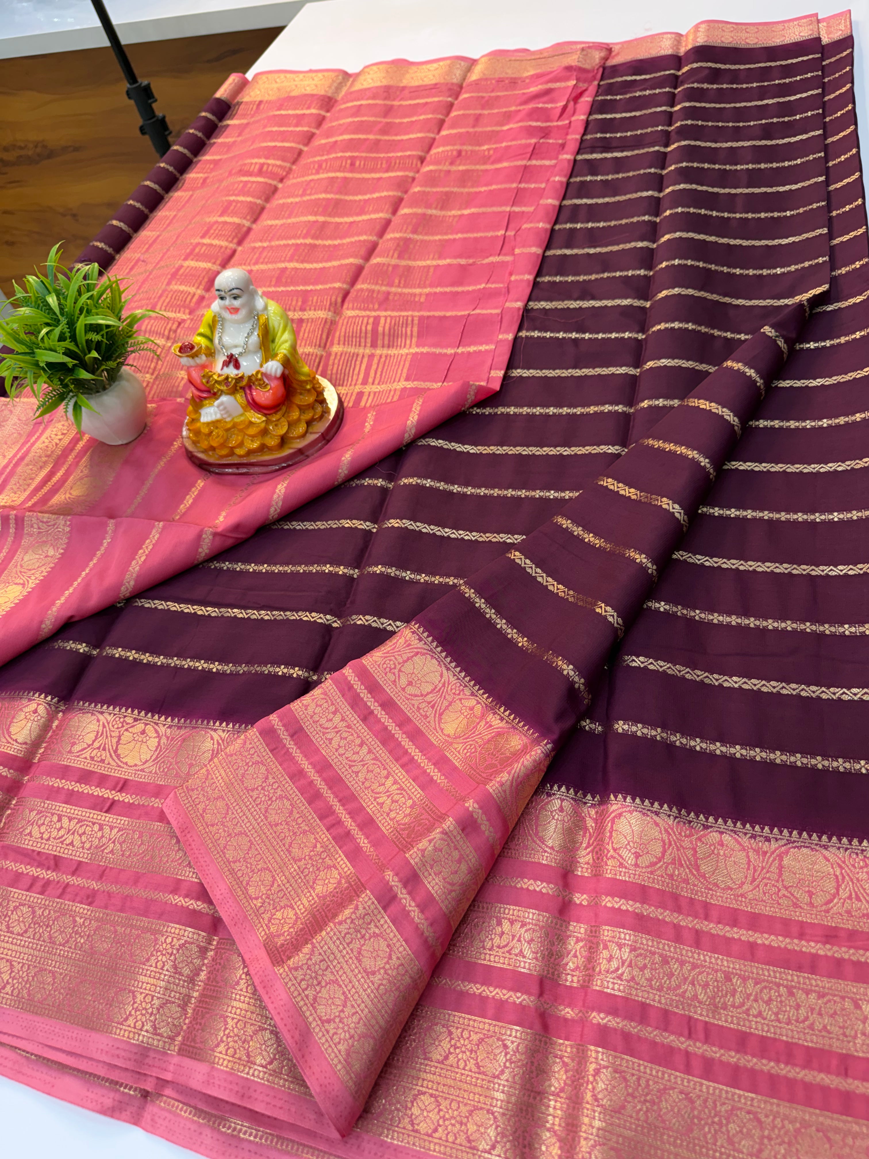 Mysore Crepe Silk Saree with Stripes & Beautiful Border