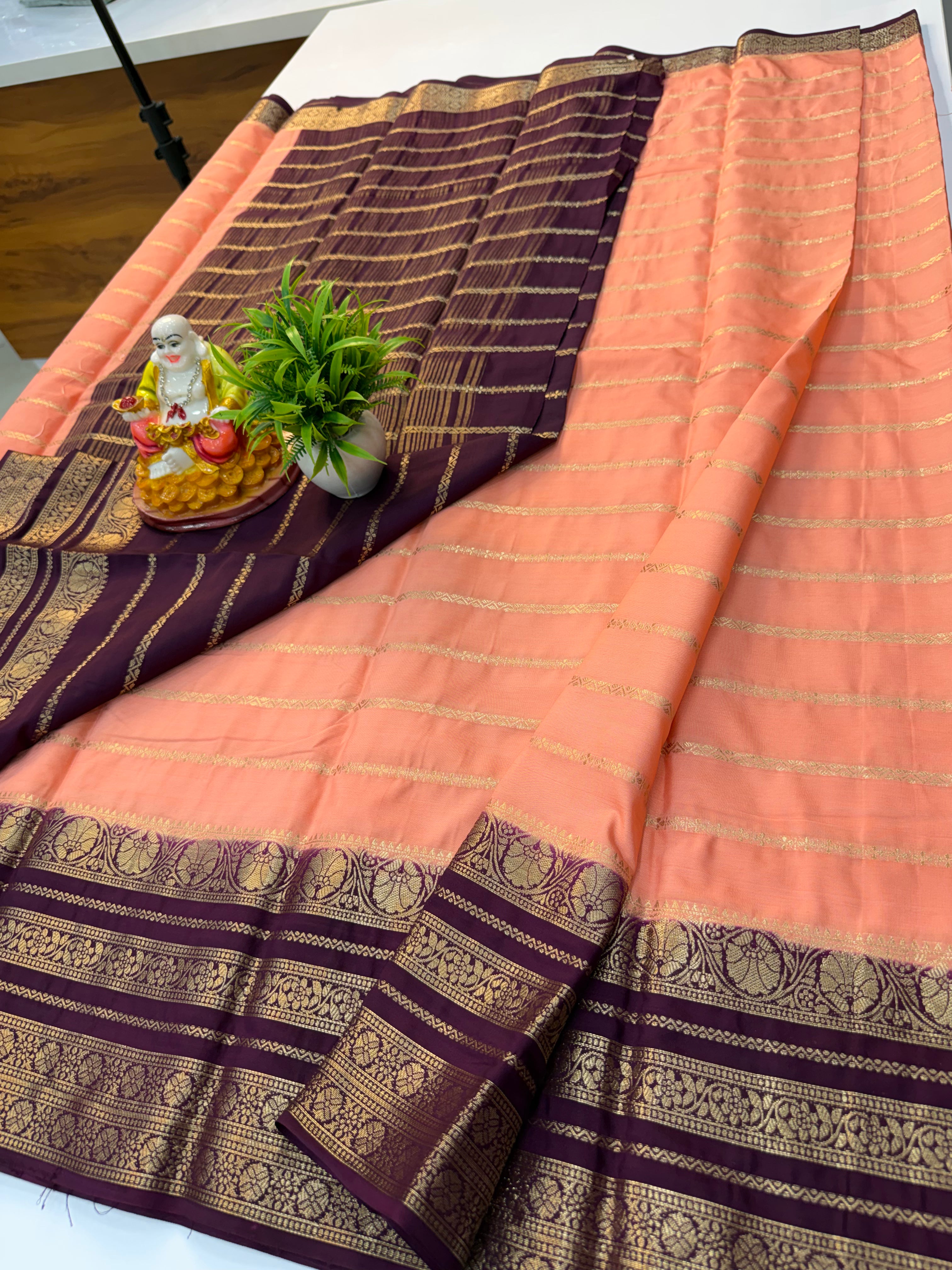 Mysore Crepe Silk Saree with Stripes & Beautiful Border