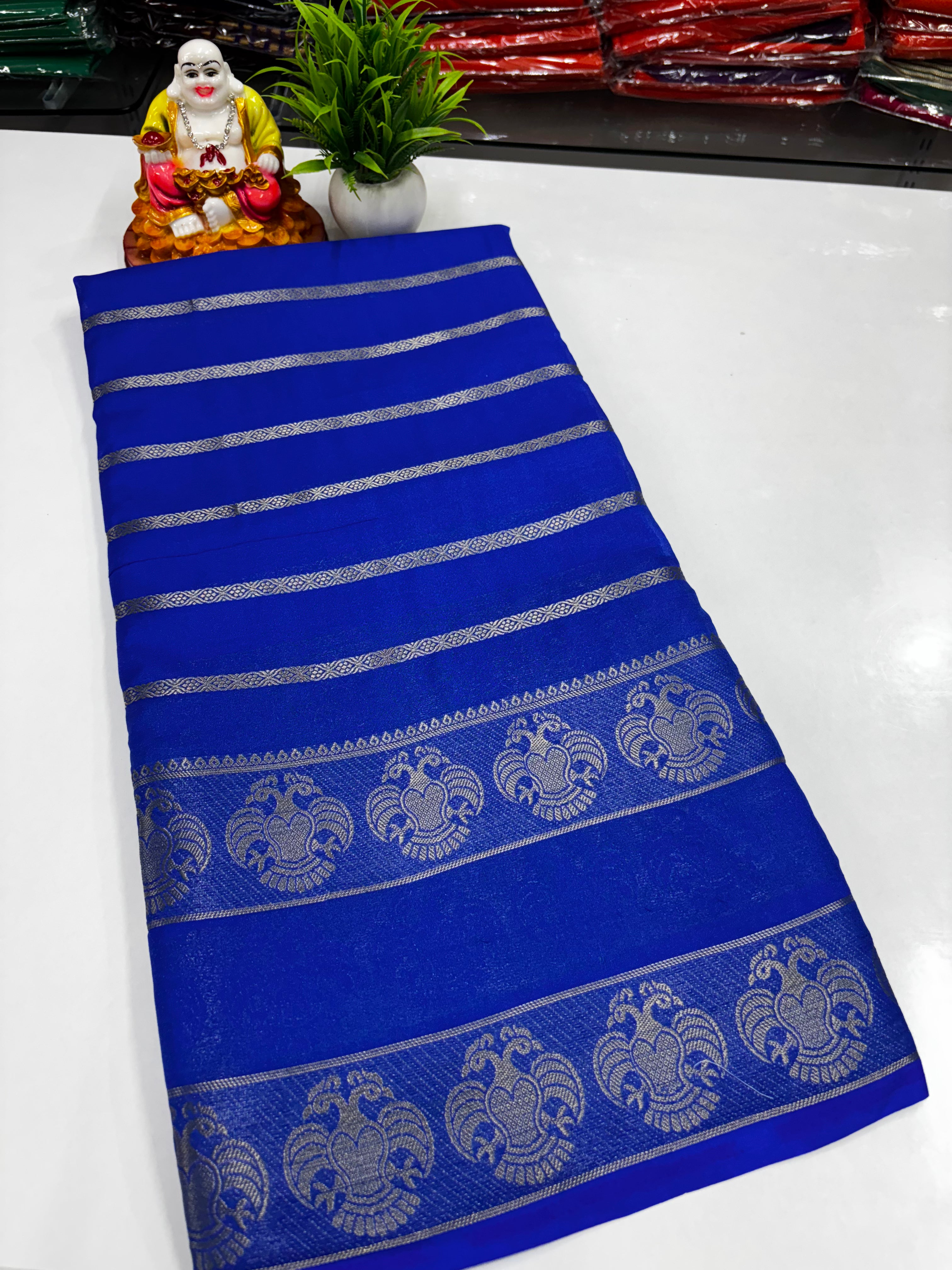 Mysore Crepe Silk Saree with Beautiful Ganda Berunda Design