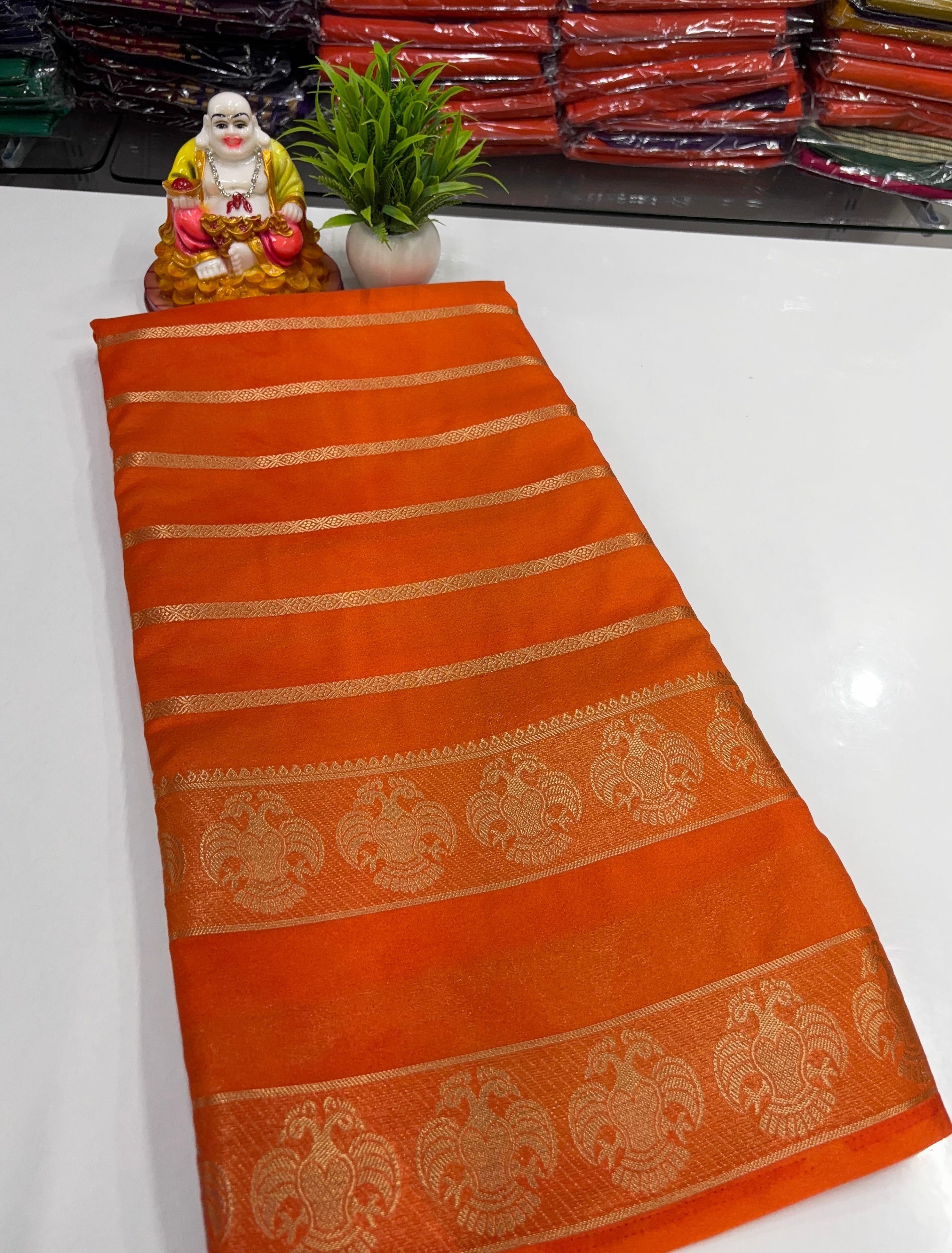 Mysore Crepe Silk Saree with Beautiful Ganda Berunda Design