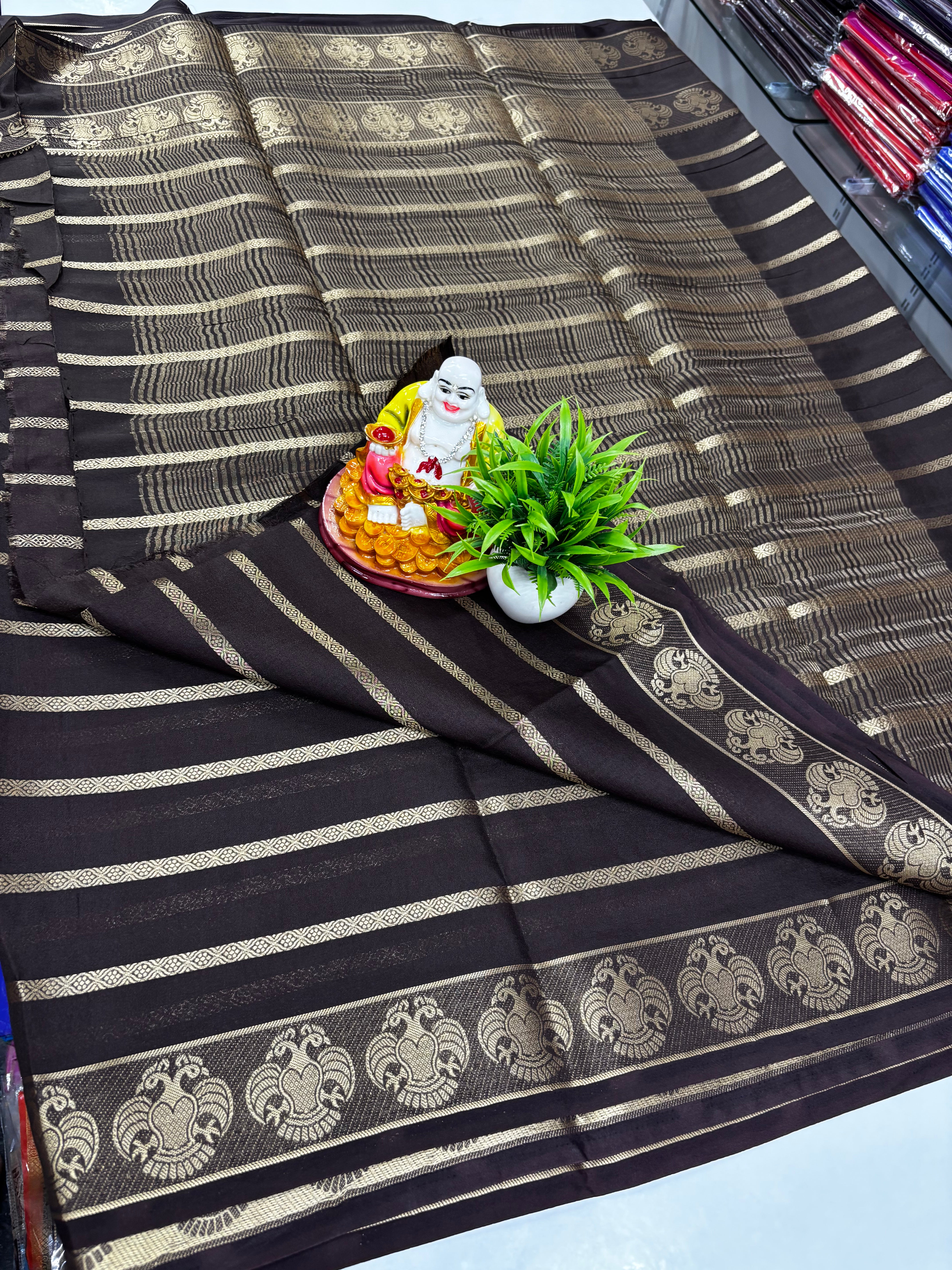 Mysore Crepe Silk Saree with Beautiful Ganda Berunda Design