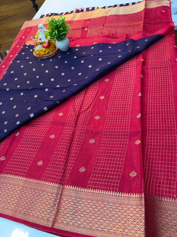 Premium Viscose Saree with Checks, Buttas & Contrast Butta Blouse