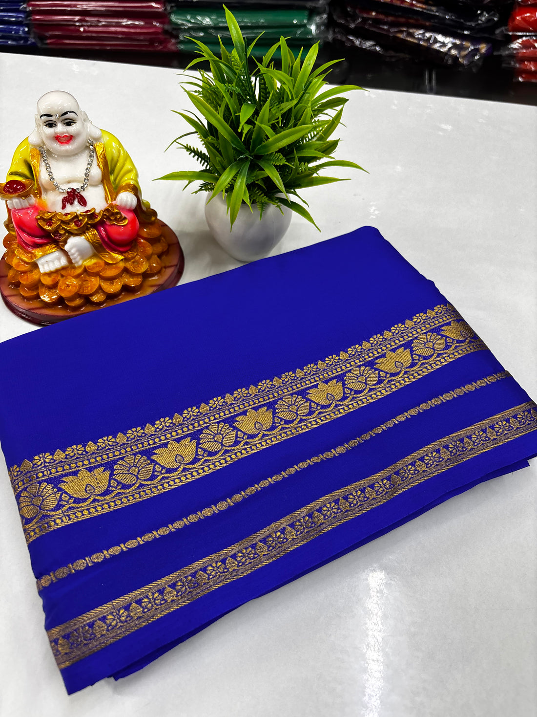 Mysore Crepe Silk Saree with Beautiful Lotus Border