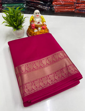 Mysore Crepe Silk Saree with Beautiful Peacock Border