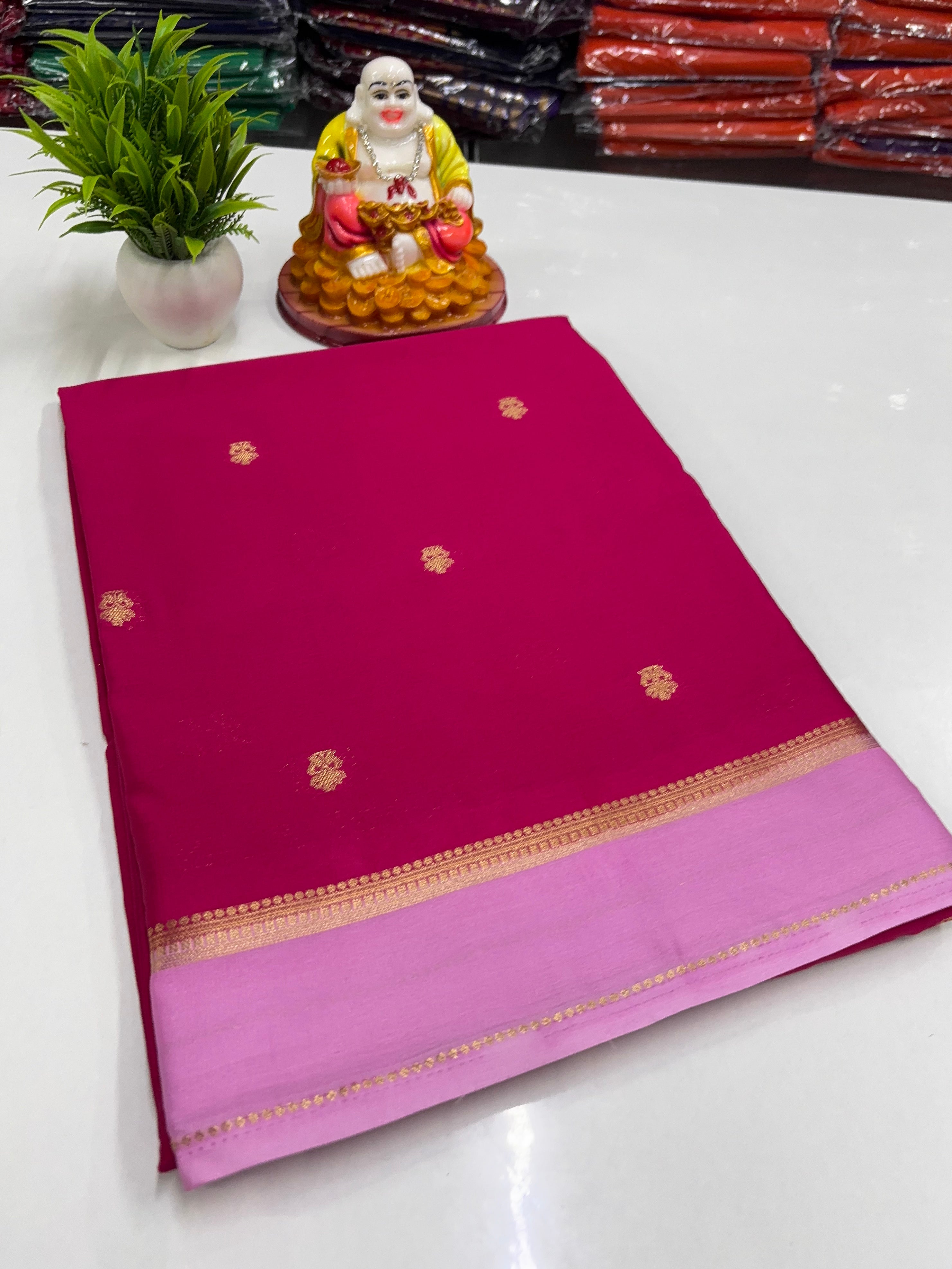 Premium Mysore Crepe Silk Saree with Buttas – Elegant Contrast Shades