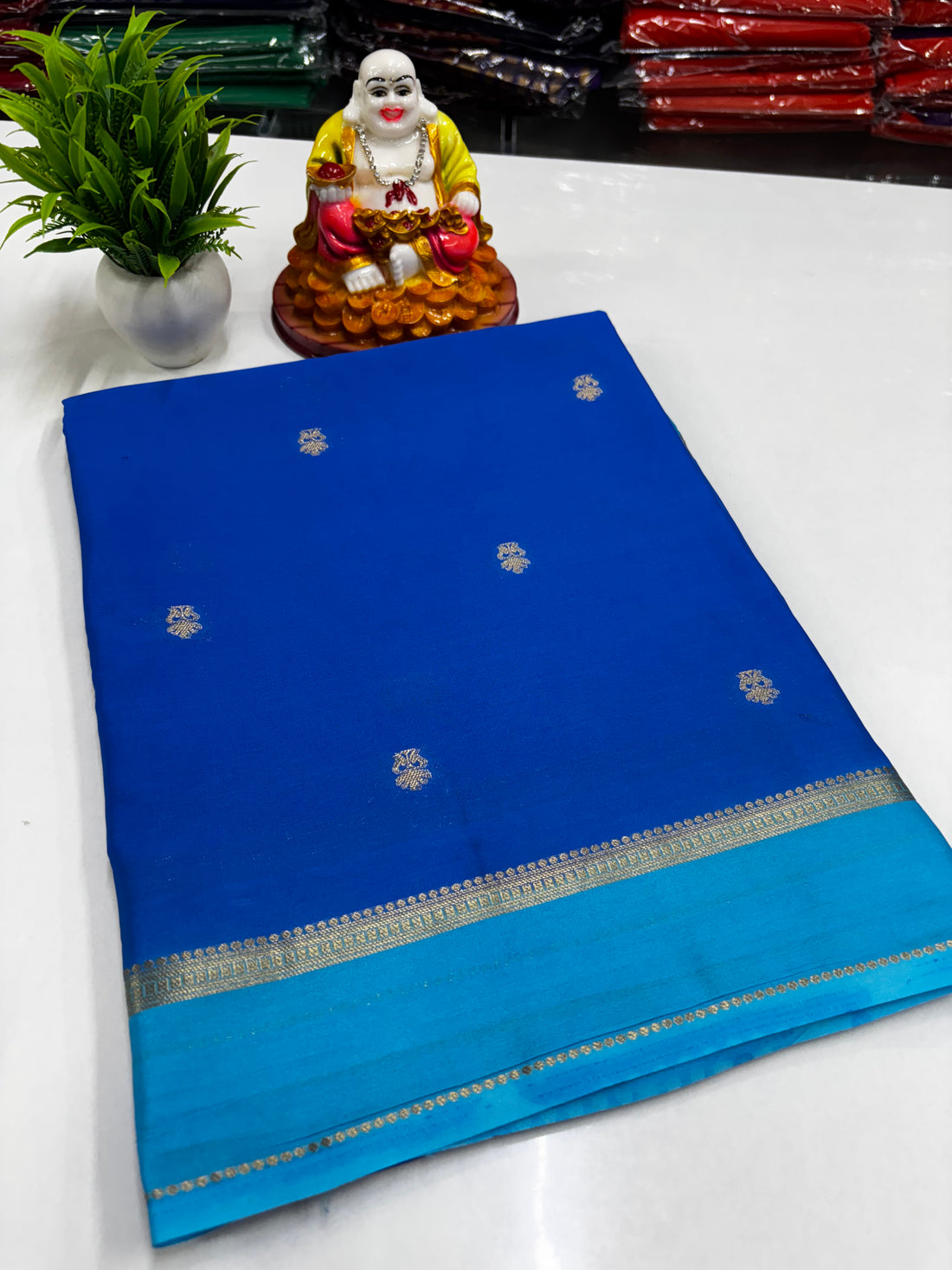 Premium Mysore Crepe Silk Saree with Buttas – Elegant Contrast Shades