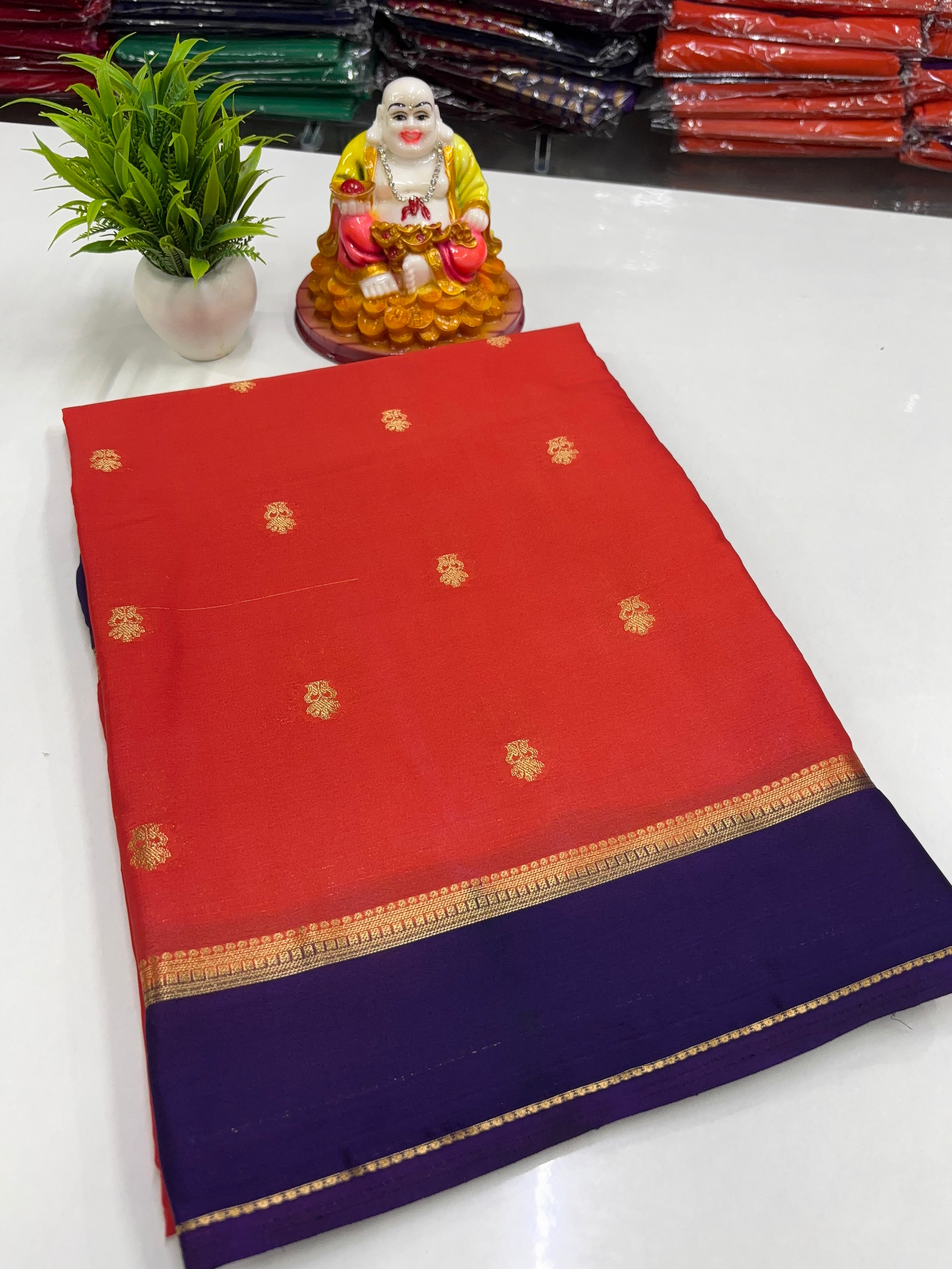 Premium Mysore Crepe Silk Saree with Buttas – Elegant Contrast Shades