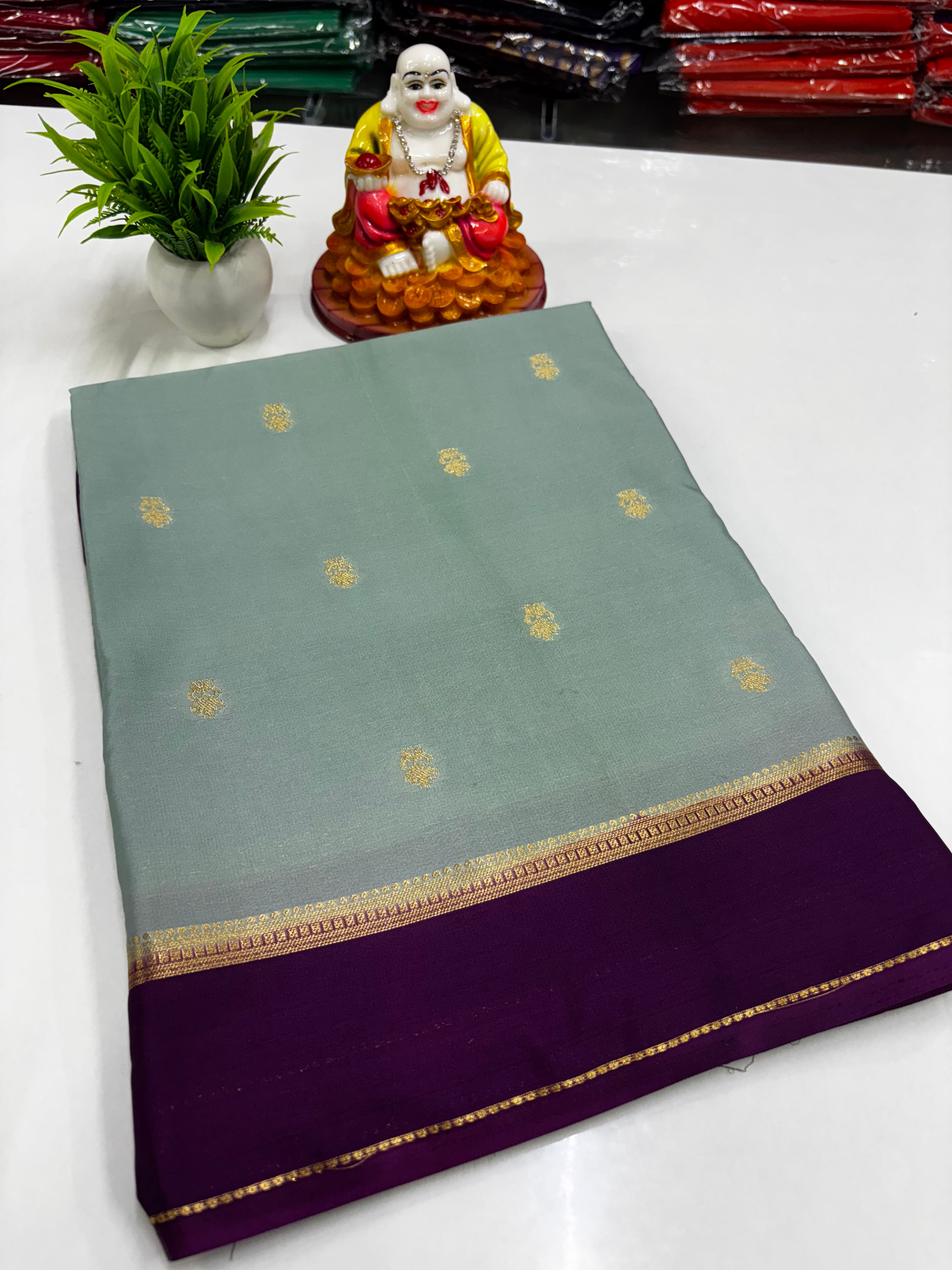 Premium Mysore Crepe Silk Saree with Buttas – Elegant Contrast Shades