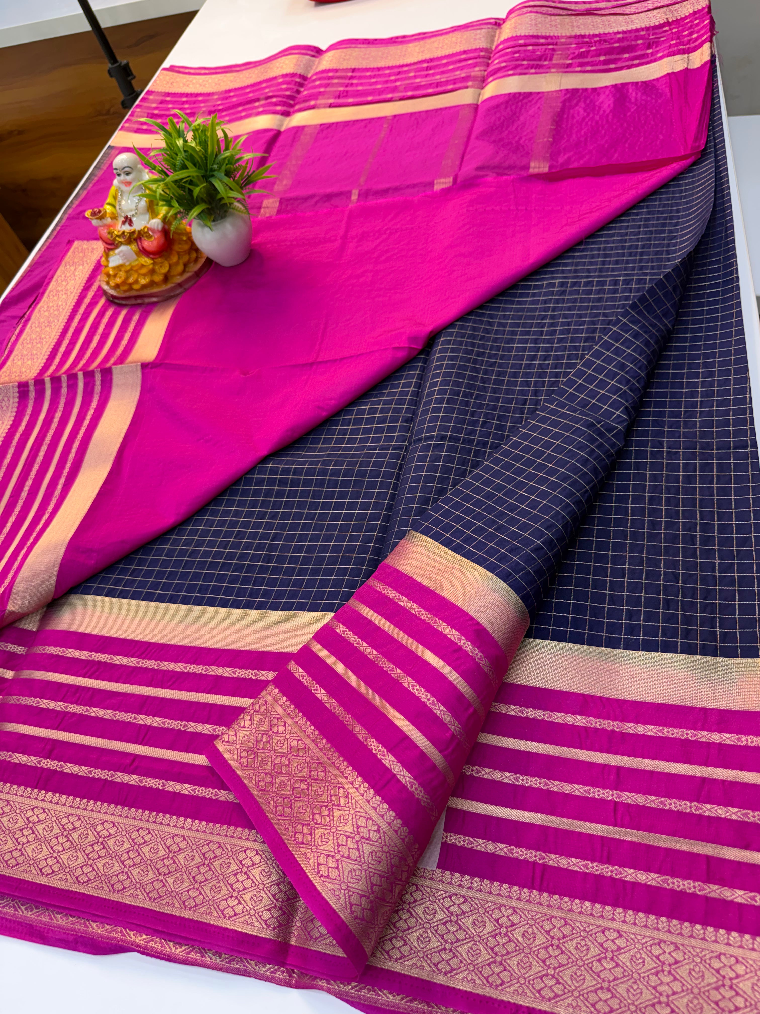 Mysore Crepe Silk Saree with Elegant Checks Pattern