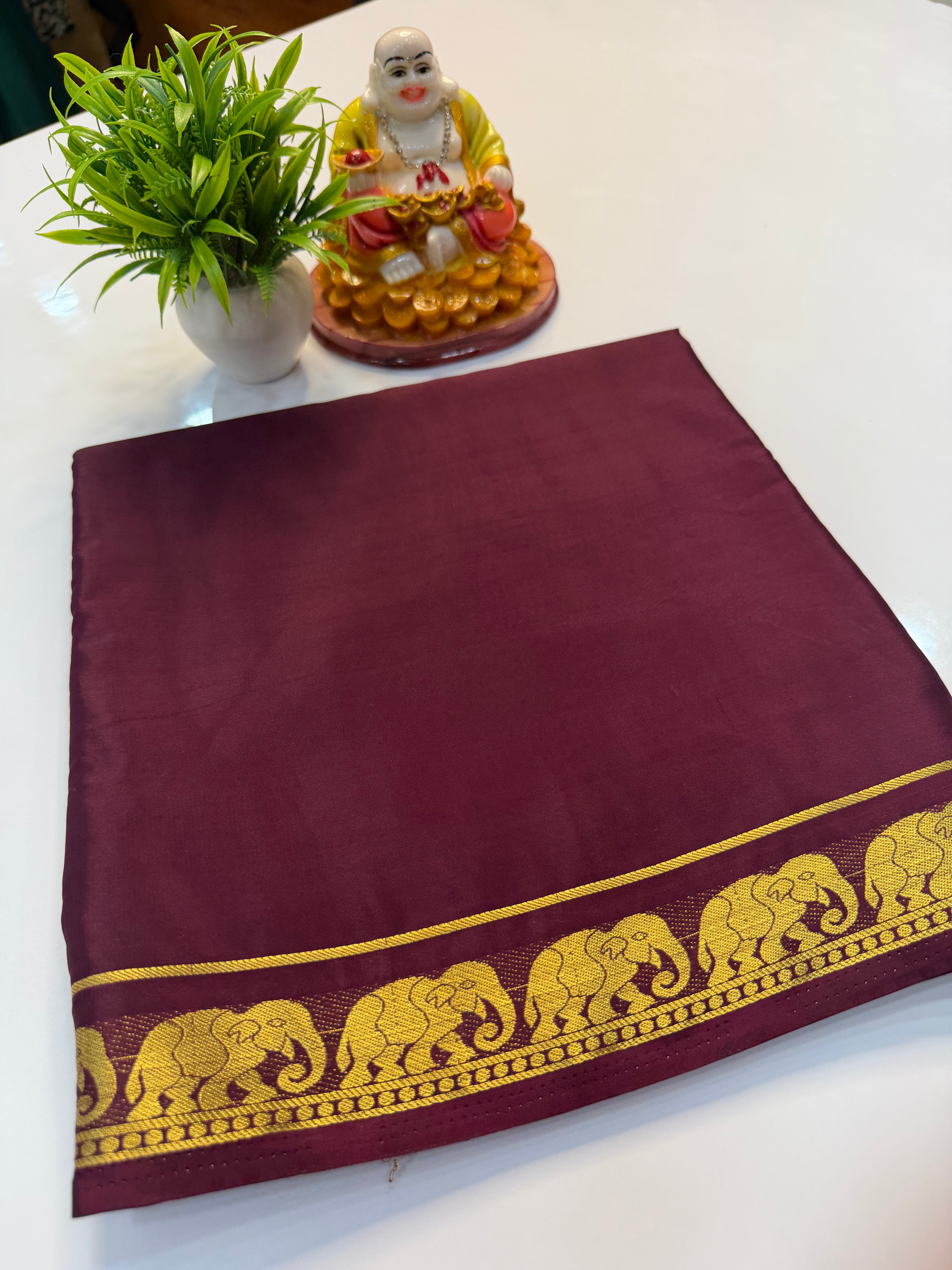 Premium Mysore Crepe Silk Saree with Elephant Design & Chit Pallu
