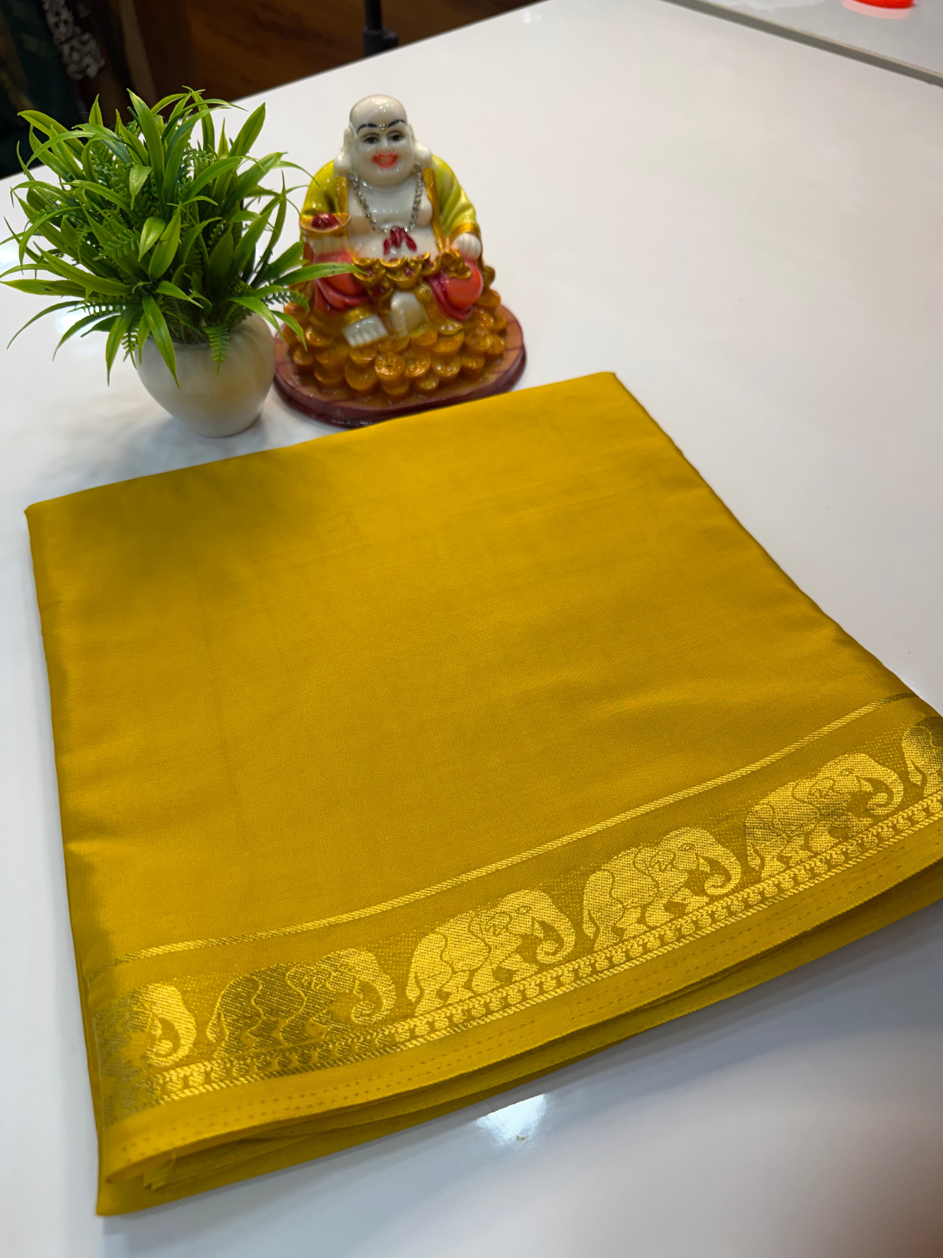 Premium Mysore Crepe Silk Saree with Elephant Design & Chit Pallu