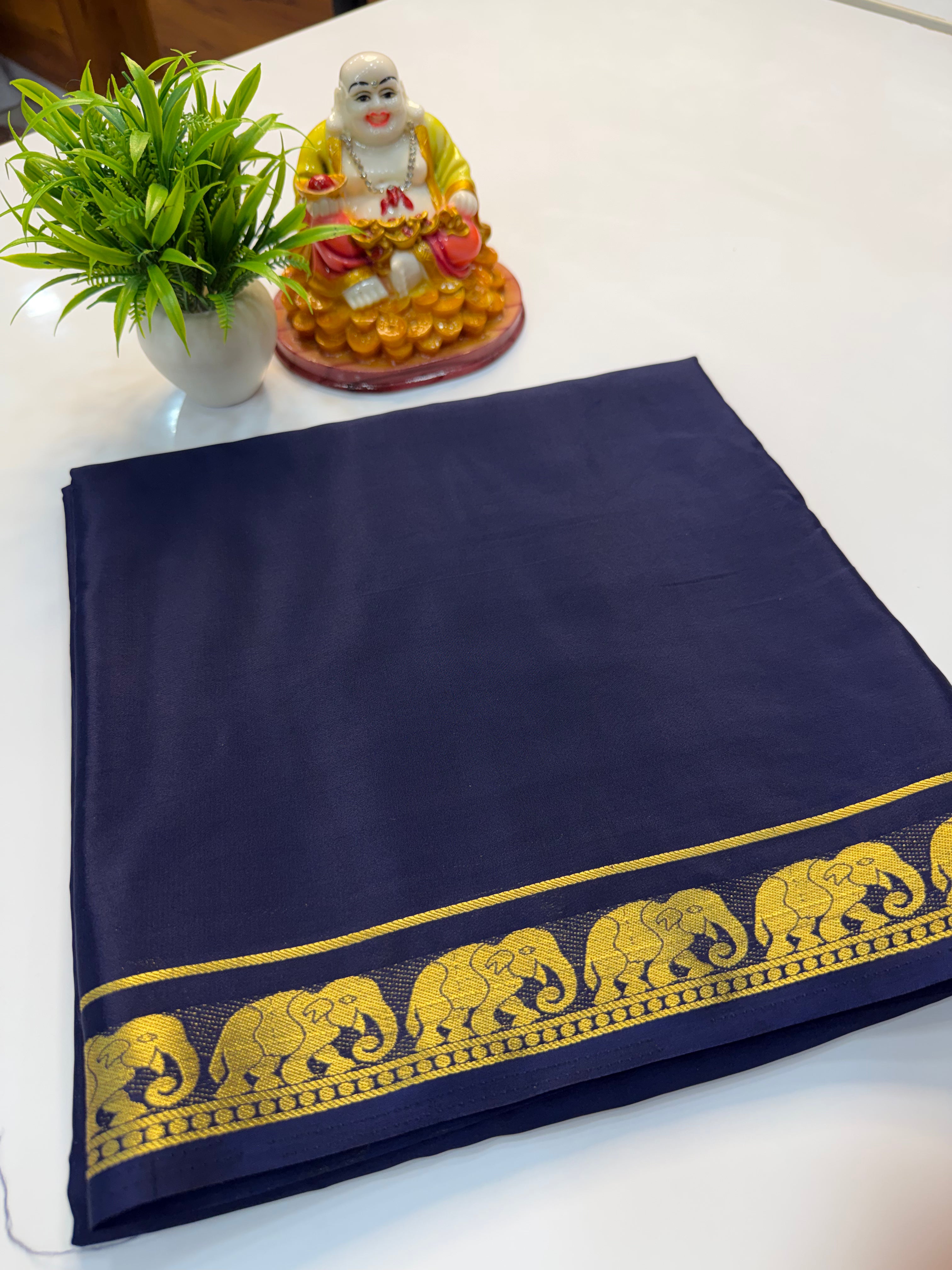 Premium Mysore Crepe Silk Saree with Elephant Design & Chit Pallu