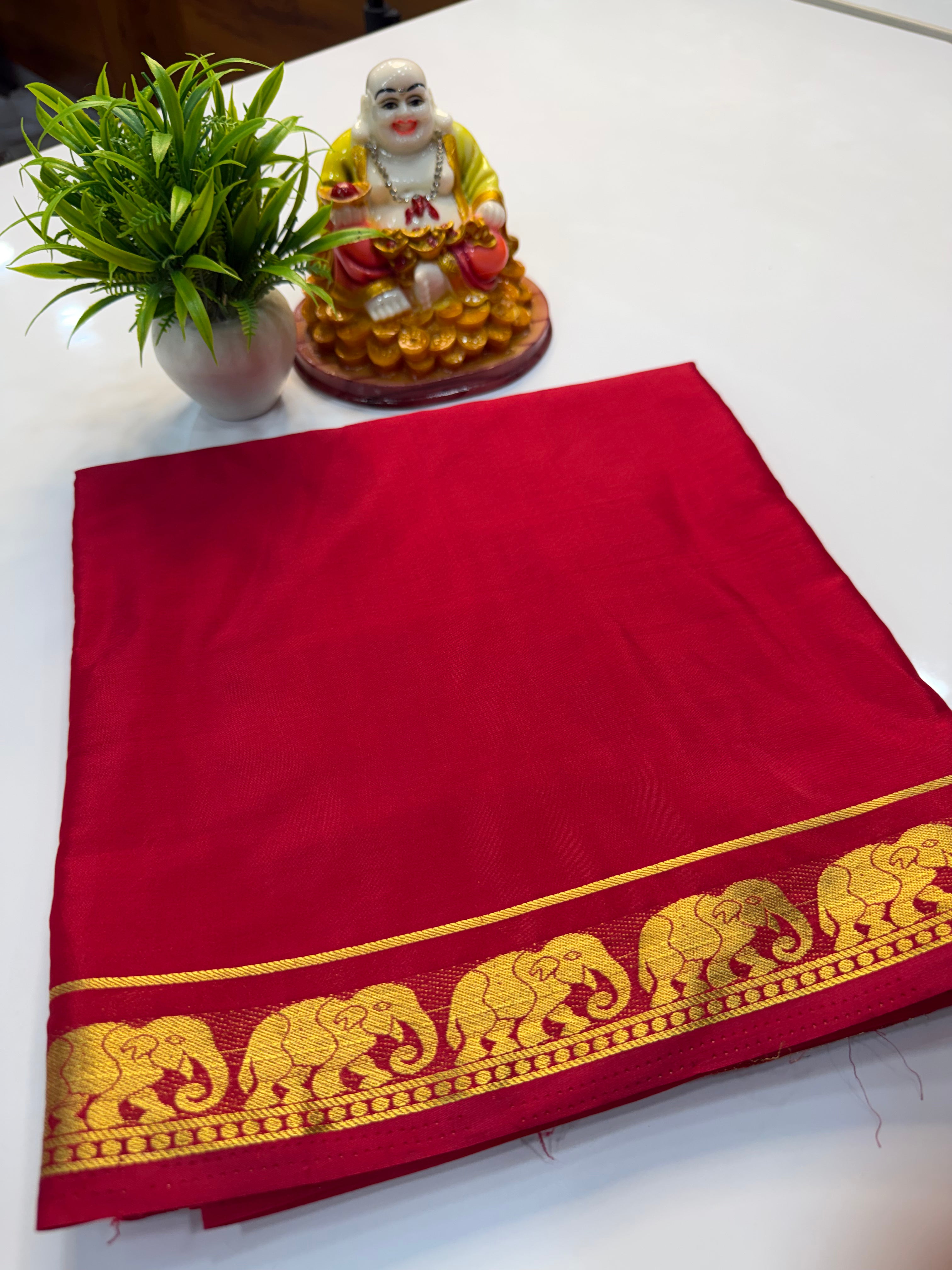 Premium Mysore Crepe Silk Saree with Elephant Design & Chit Pallu