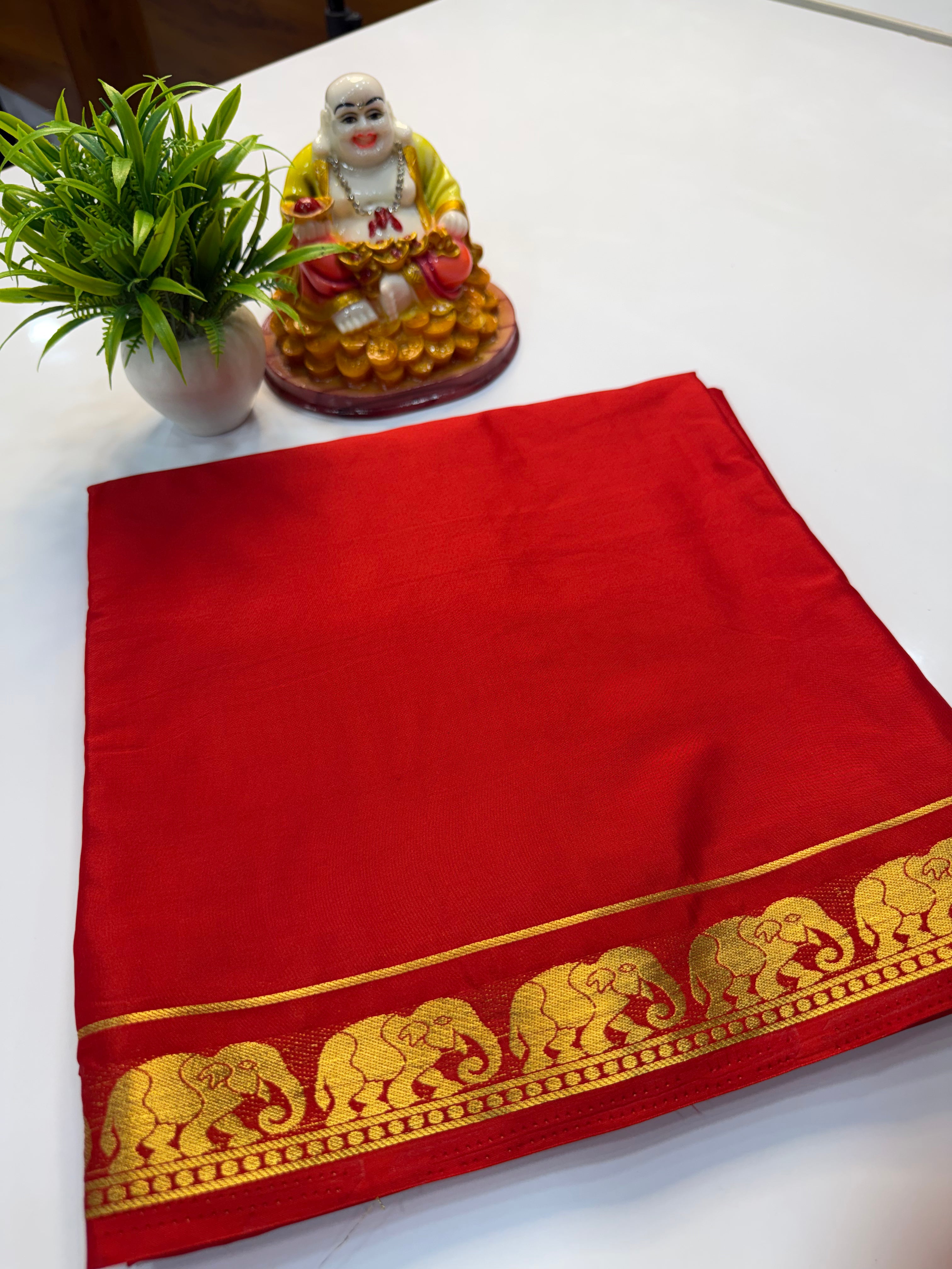Premium Mysore Crepe Silk Saree with Elephant Design & Chit Pallu