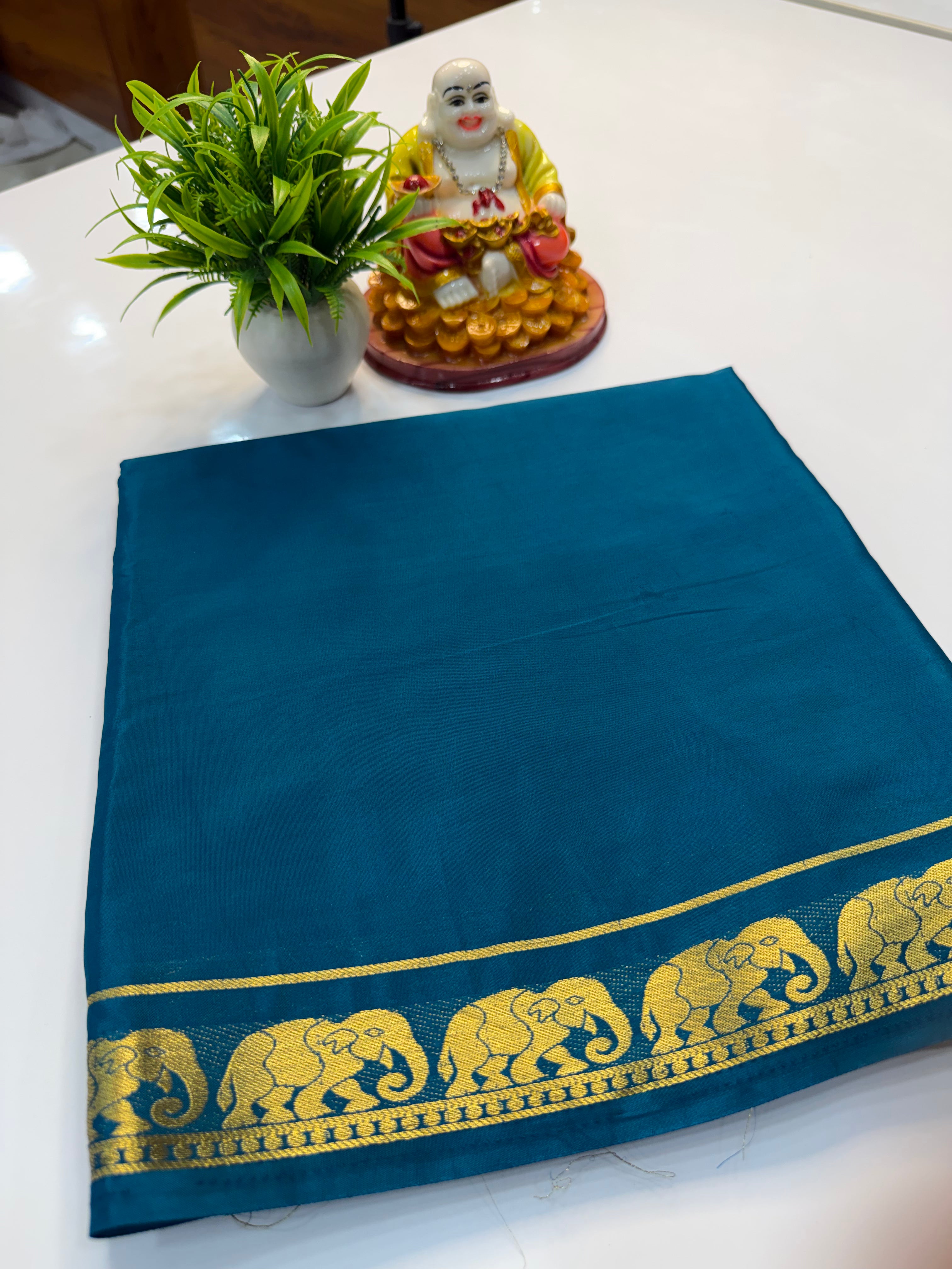 Premium Mysore Crepe Silk Saree with Elephant Design & Chit Pallu