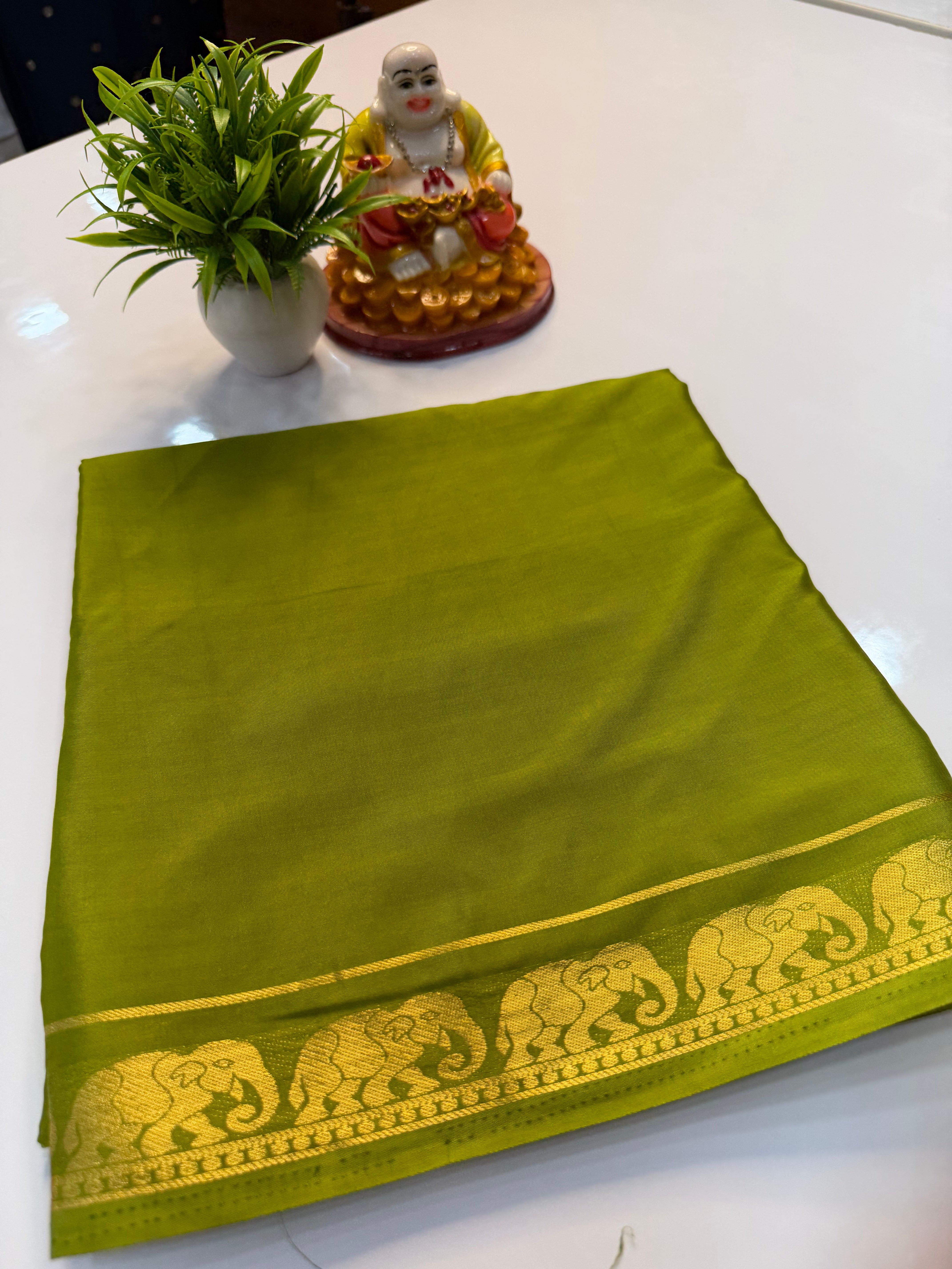 Premium Mysore Crepe Silk Saree with Elephant Design & Chit Pallu