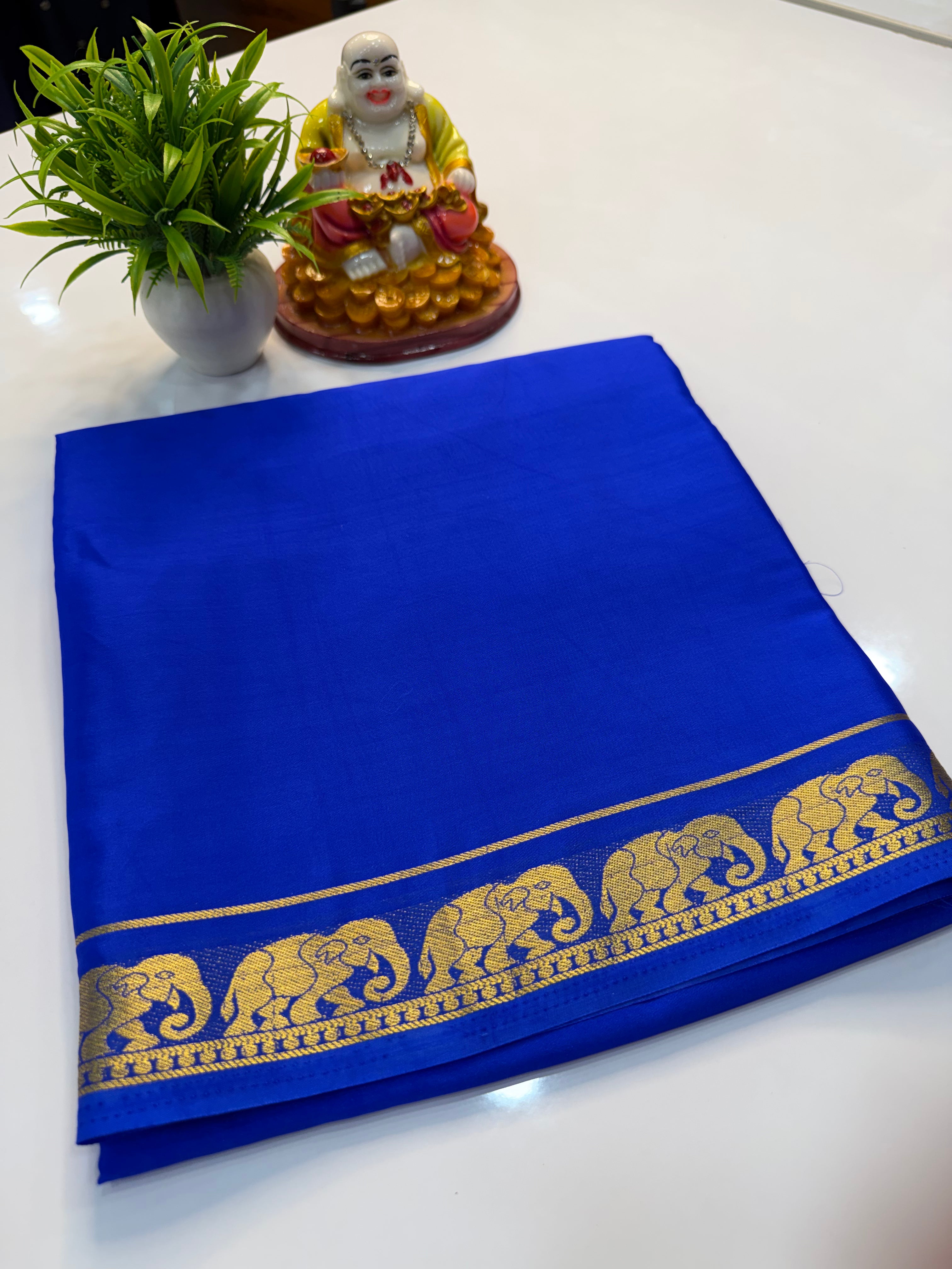 Premium Mysore Crepe Silk Saree with Elephant Design & Chit Pallu
