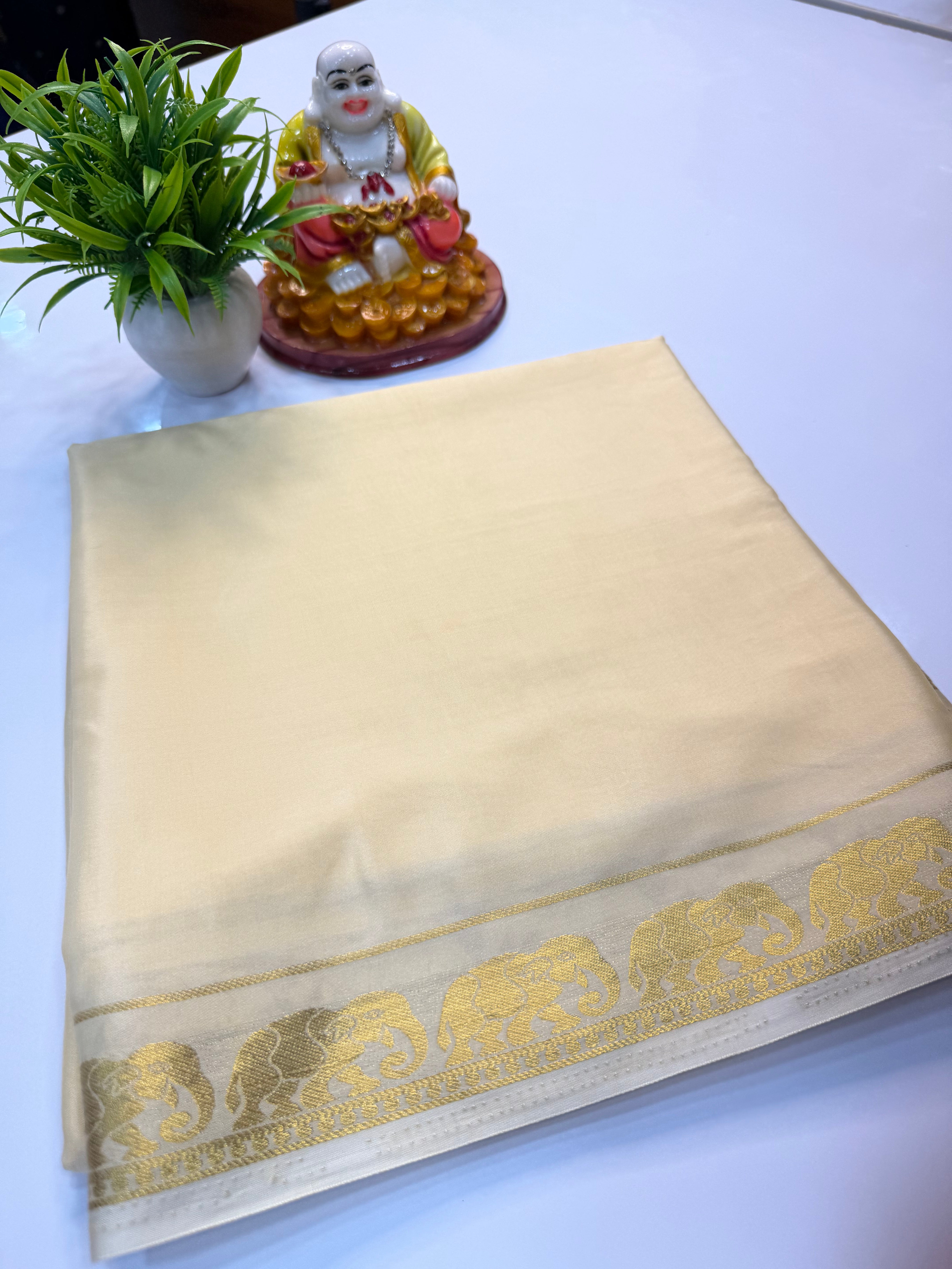 Premium Mysore Crepe Silk Saree with Elephant Design & Chit Pallu
