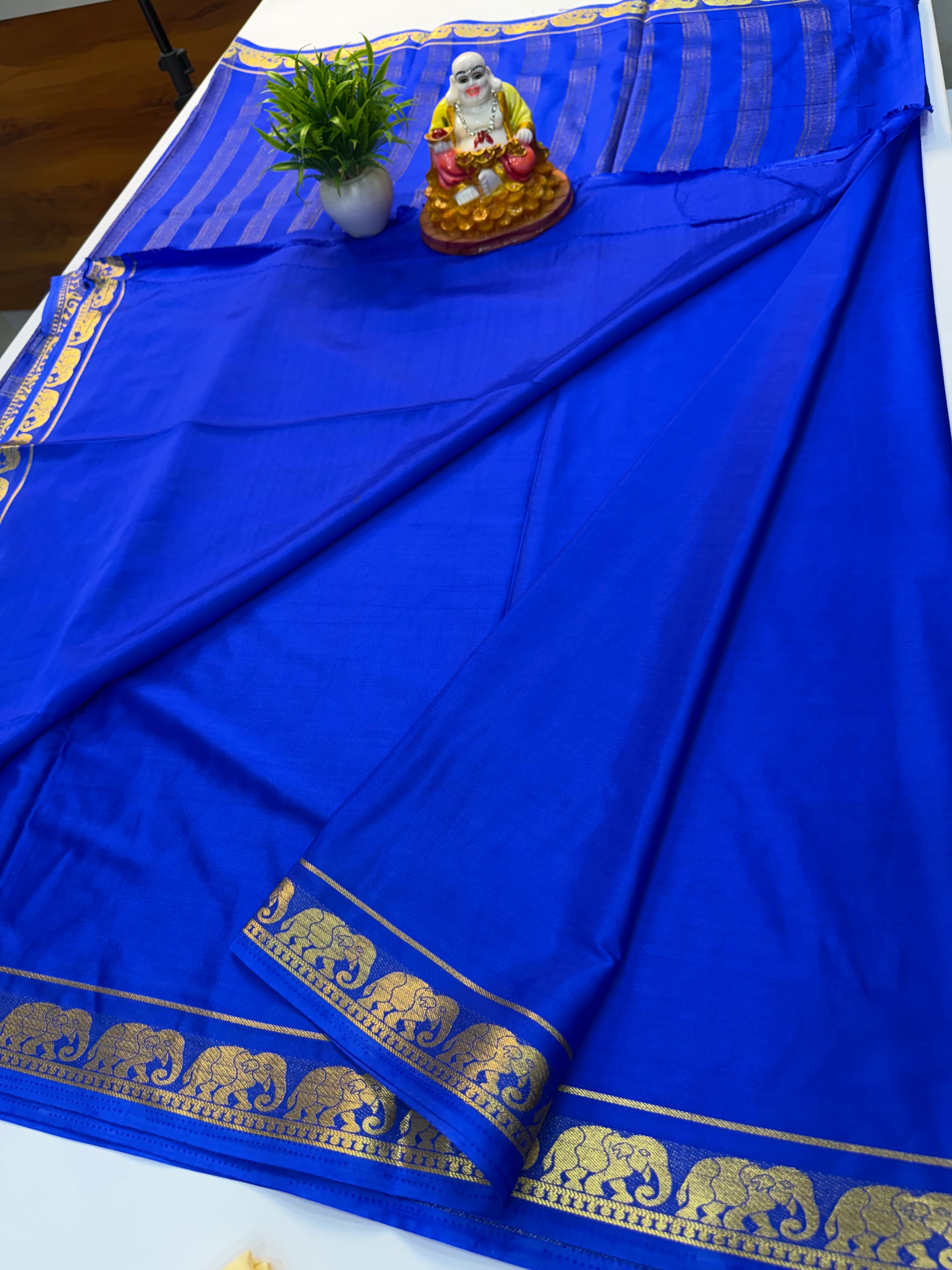 Premium Mysore Crepe Silk Saree with Elephant Design & Chit Pallu