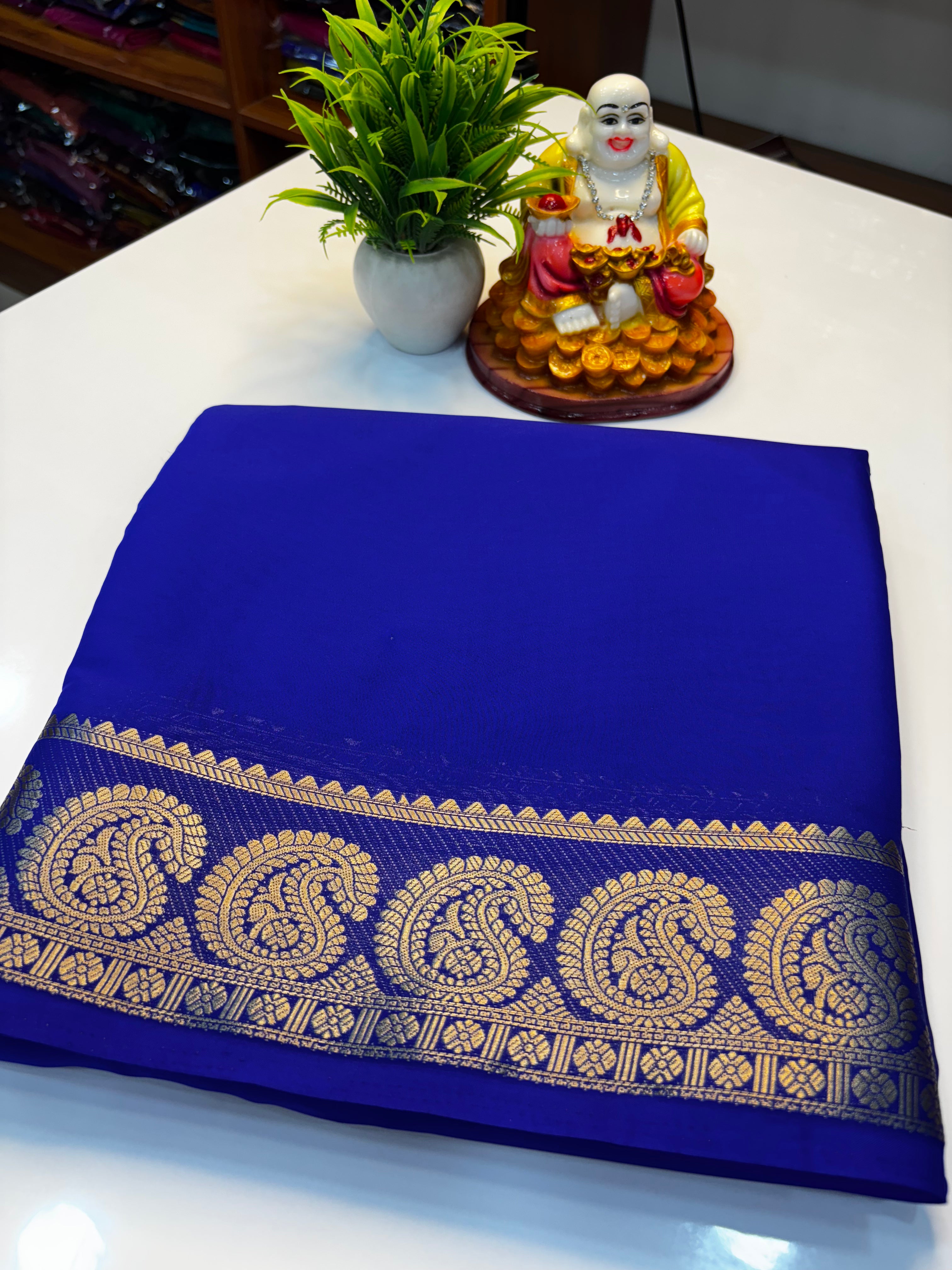 Premium Mysore Crepe Silk Saree with Beautiful Mango Border