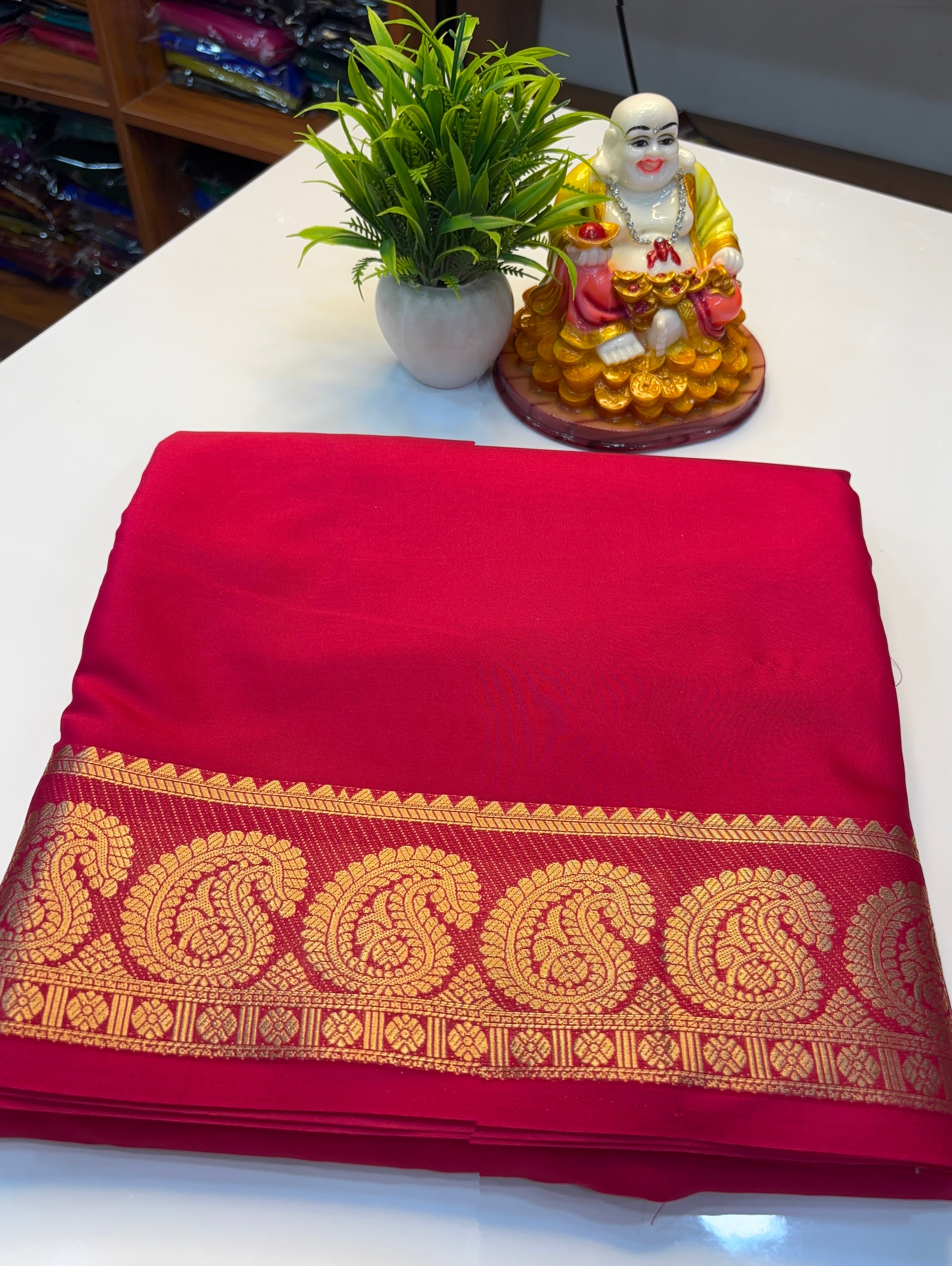 Premium Mysore Crepe Silk Saree with Beautiful Mango Border