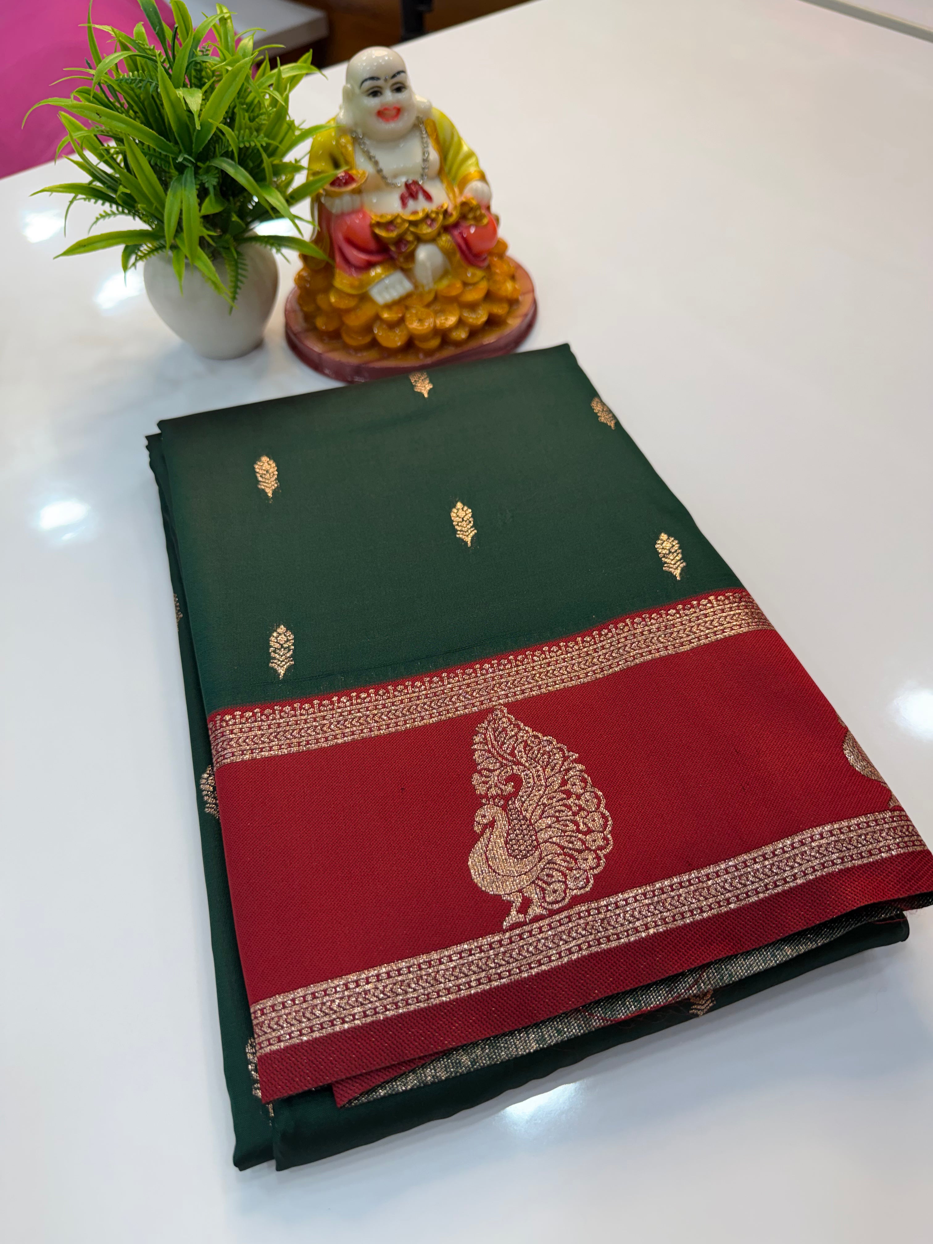 Semi Silk Saree with Buttas & Peacock Border | Padmavathi Silks and Sarees