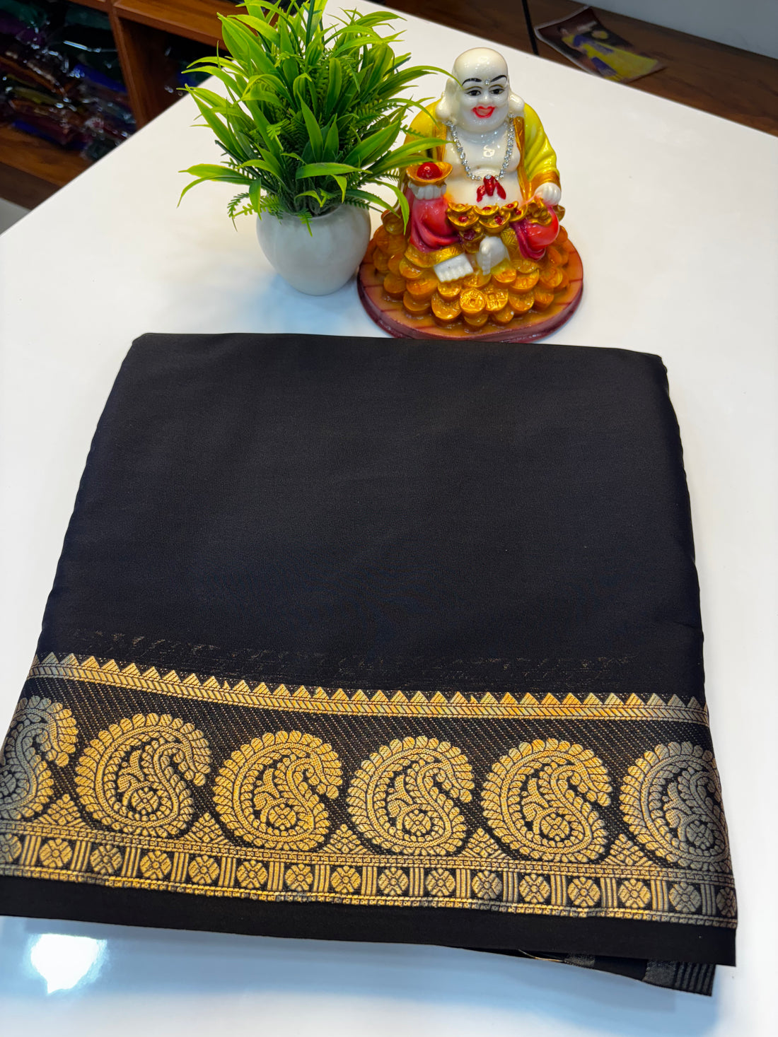 Premium Mysore Crepe Silk Saree with Beautiful Mango Border