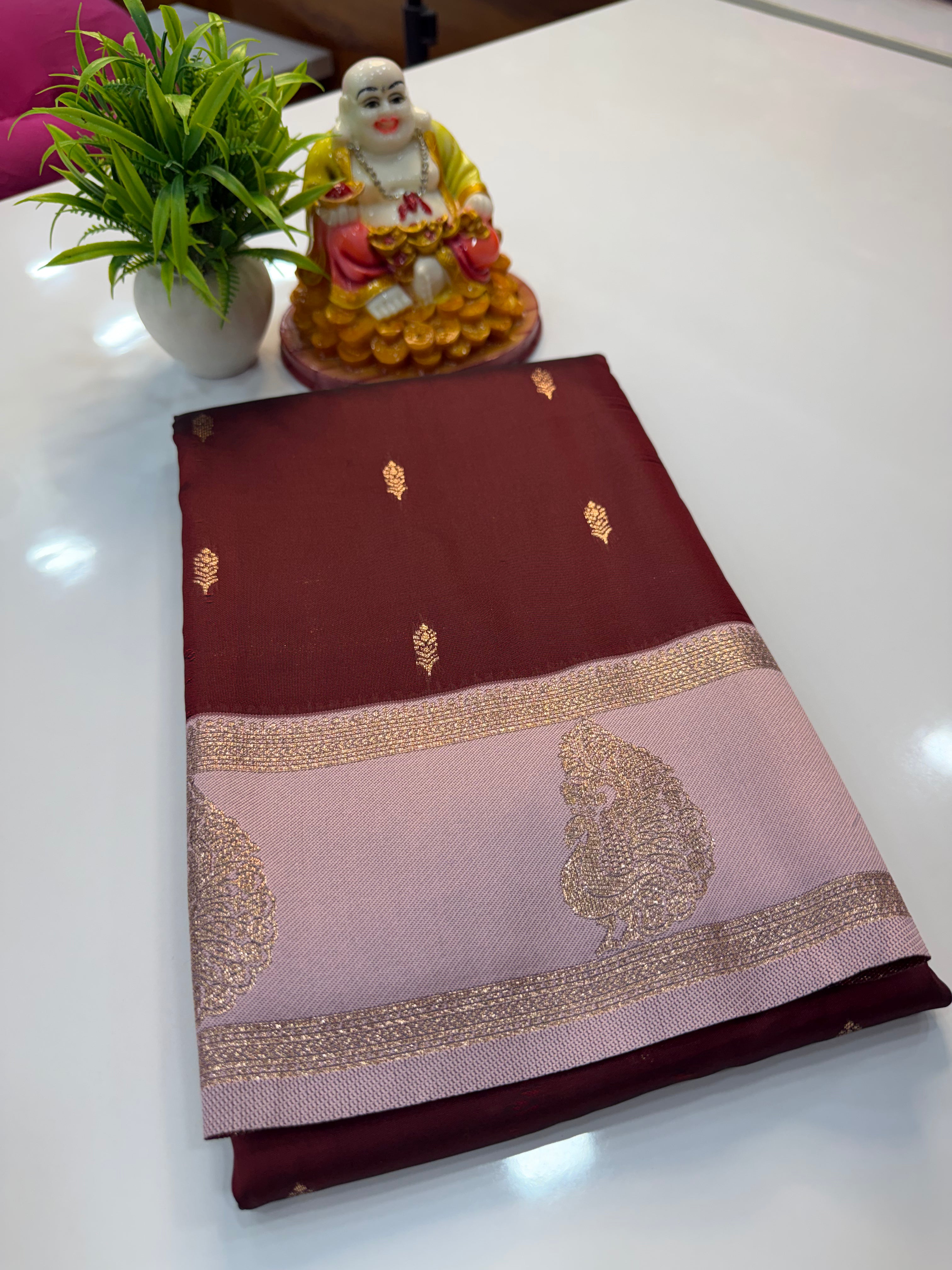 Semi Silk Saree with Buttas & Peacock Border | Padmavathi Silks and Sarees