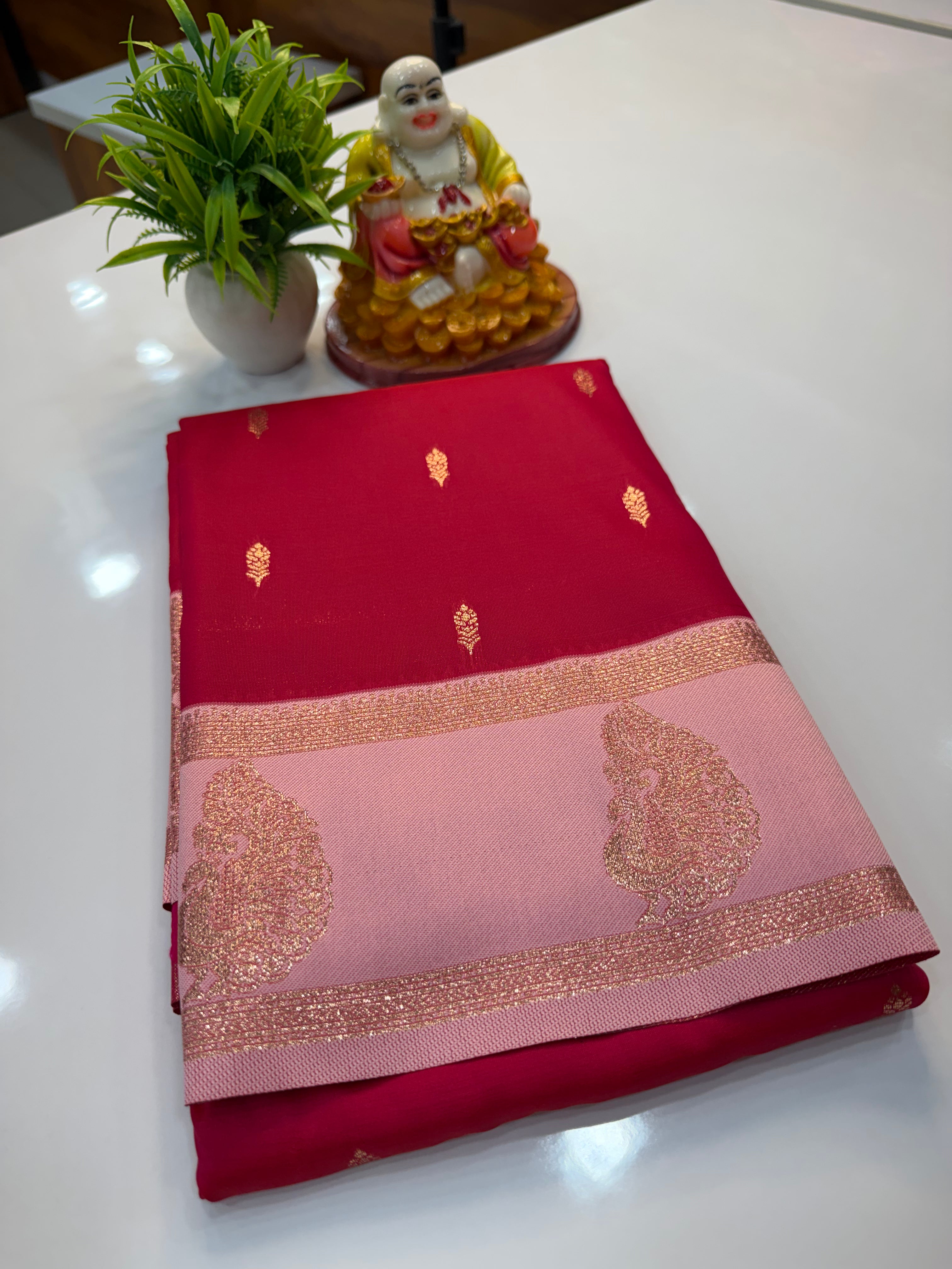 Semi Silk Saree with Buttas & Peacock Border | Padmavathi Silks and Sarees