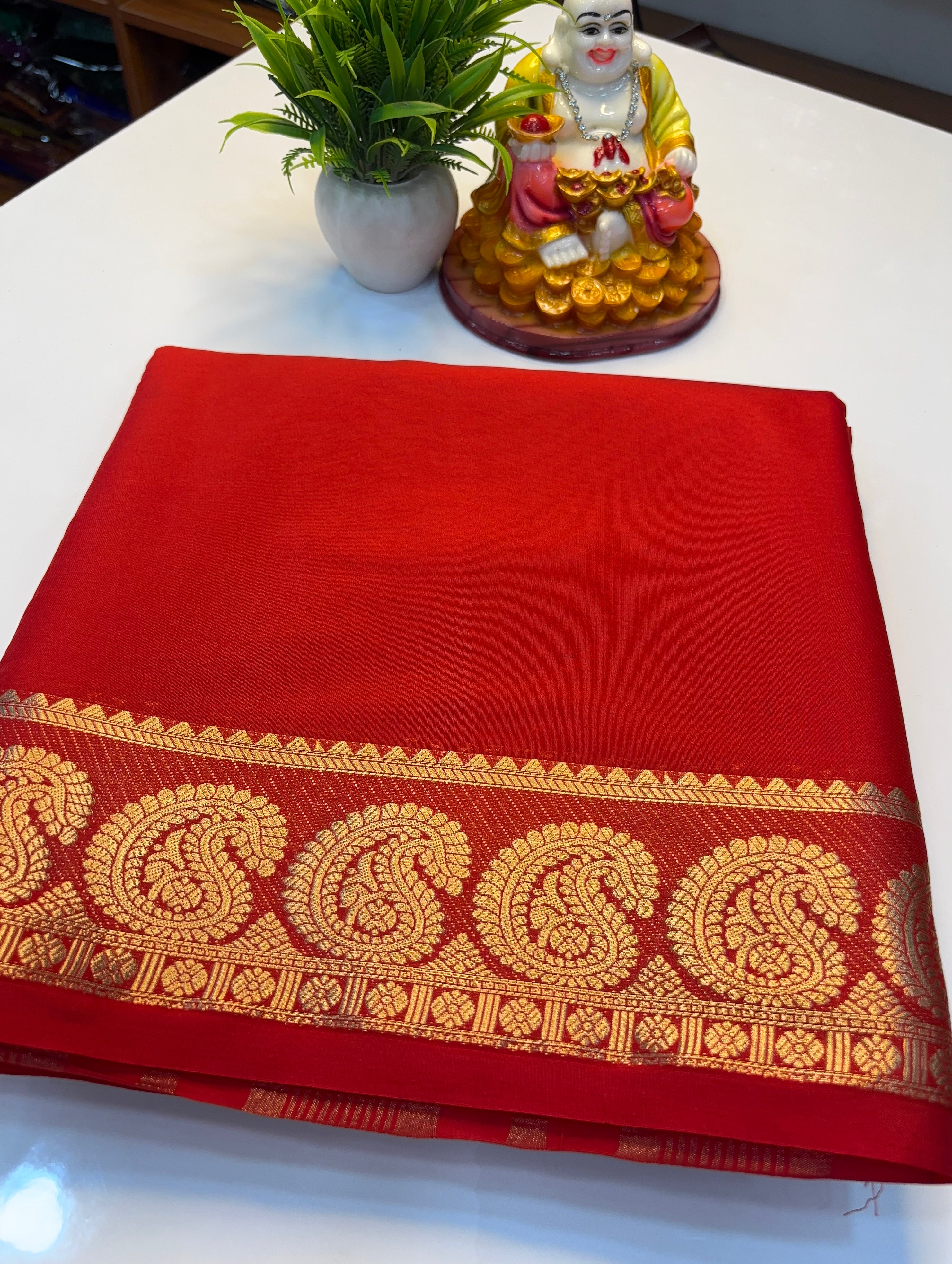 Premium Mysore Crepe Silk Saree with Beautiful Mango Border