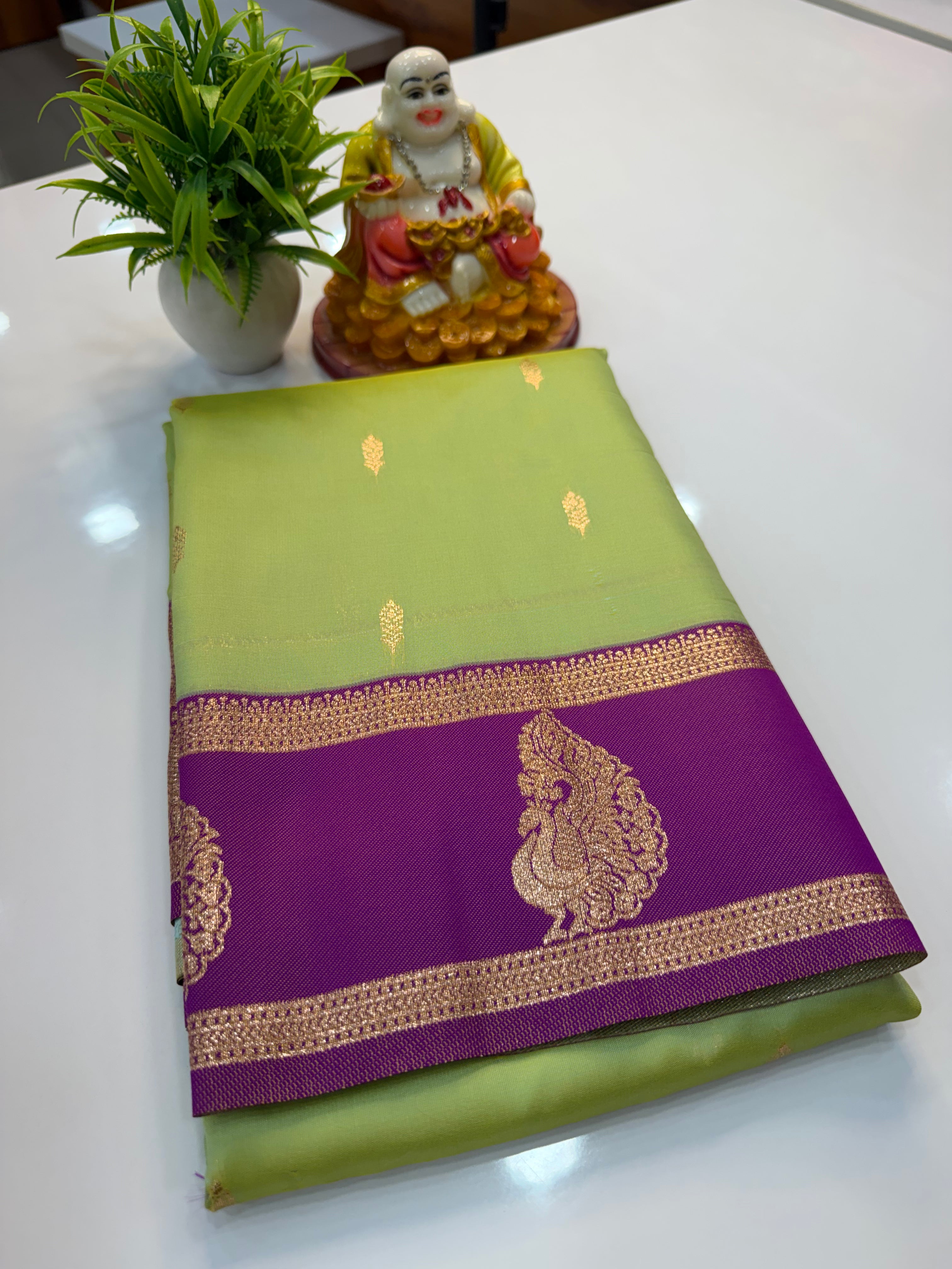 Semi Silk Saree with Buttas & Peacock Border | Padmavathi Silks and Sarees