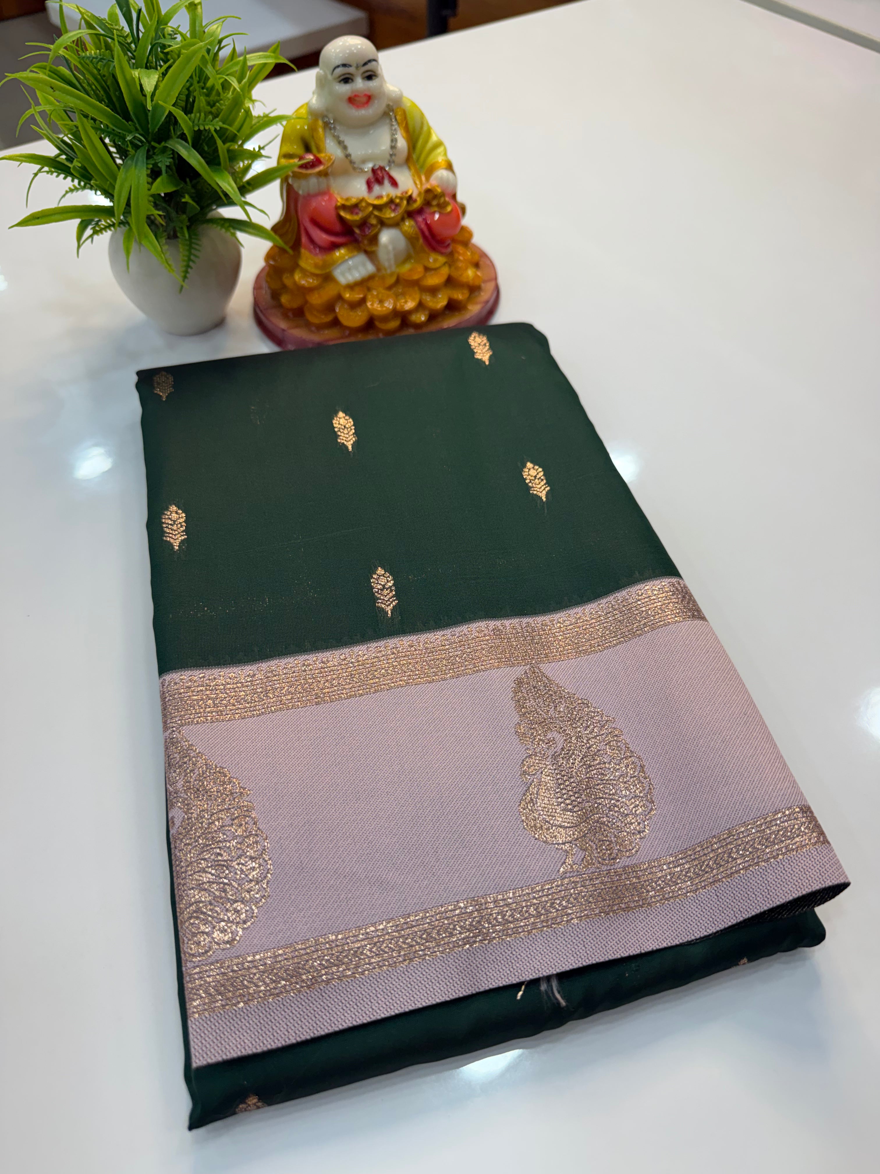 Semi Silk Saree with Buttas & Peacock Border | Padmavathi Silks and Sarees
