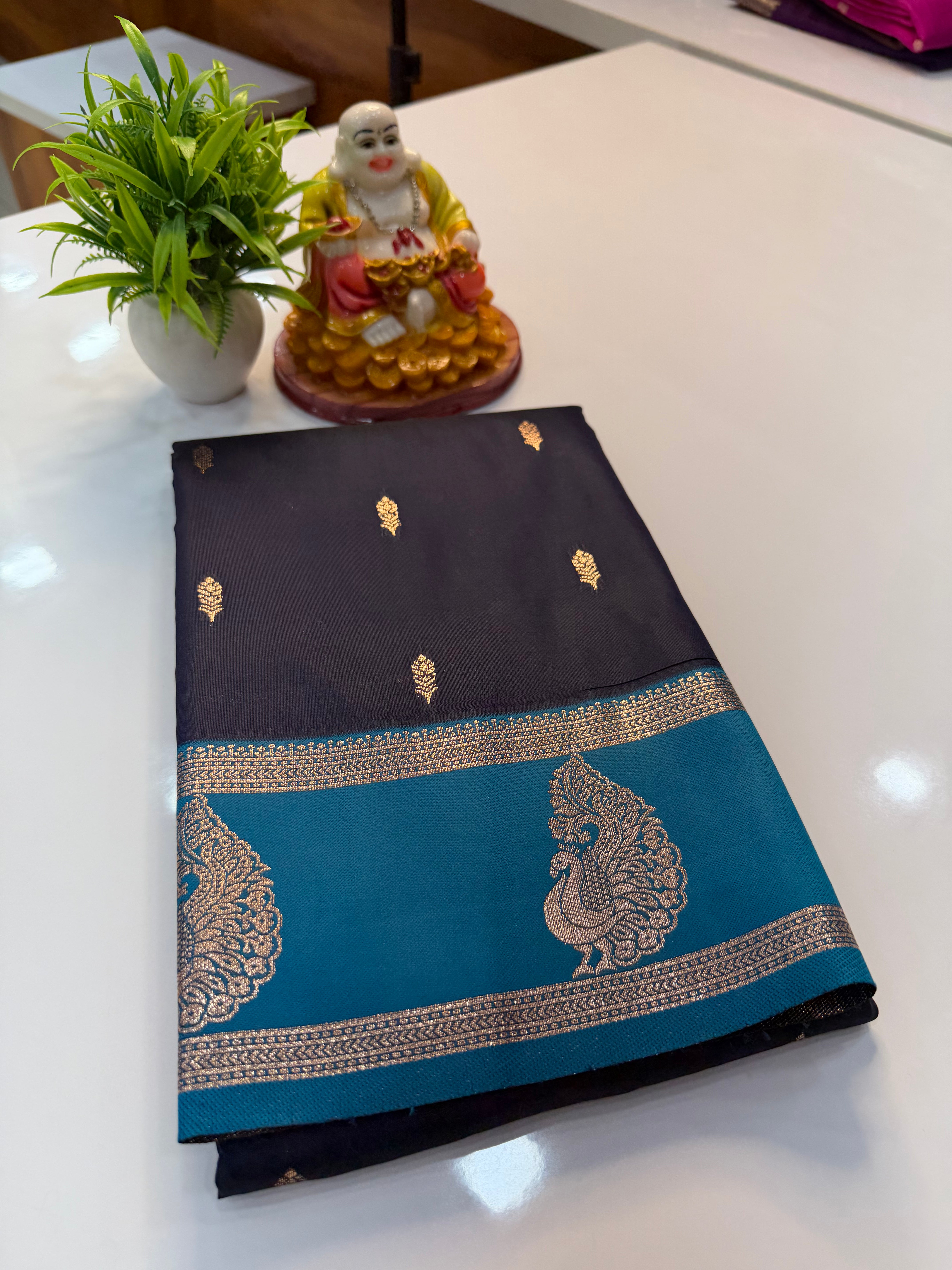 Semi Silk Saree with Buttas & Peacock Border | Padmavathi Silks and Sarees