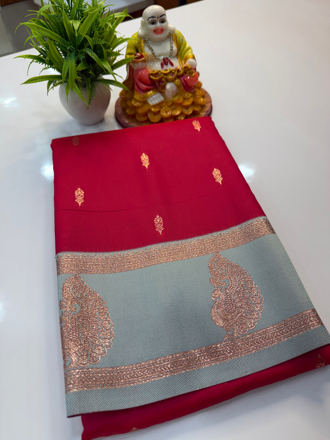 Semi Silk Saree with Buttas & Peacock Border | Padmavathi Silks and Sarees