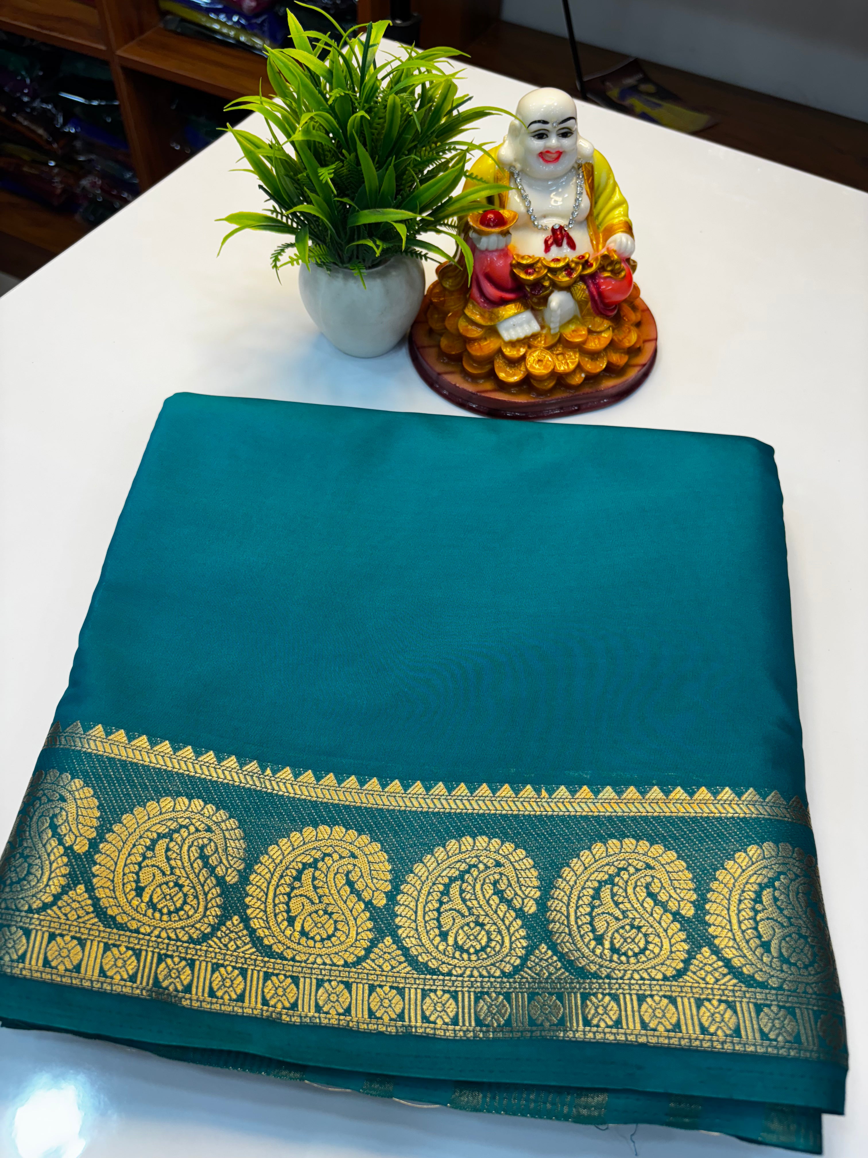 Premium Mysore Crepe Silk Saree with Beautiful Mango Border