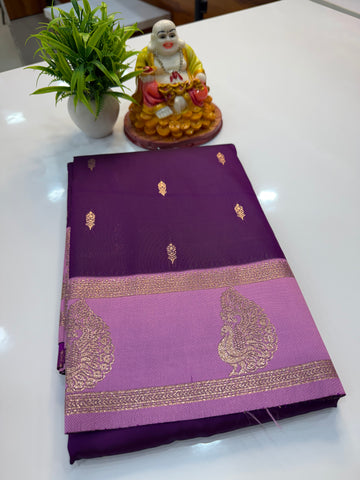 Semi Silk Saree with Buttas & Peacock Border | Padmavathi Silks and Sarees