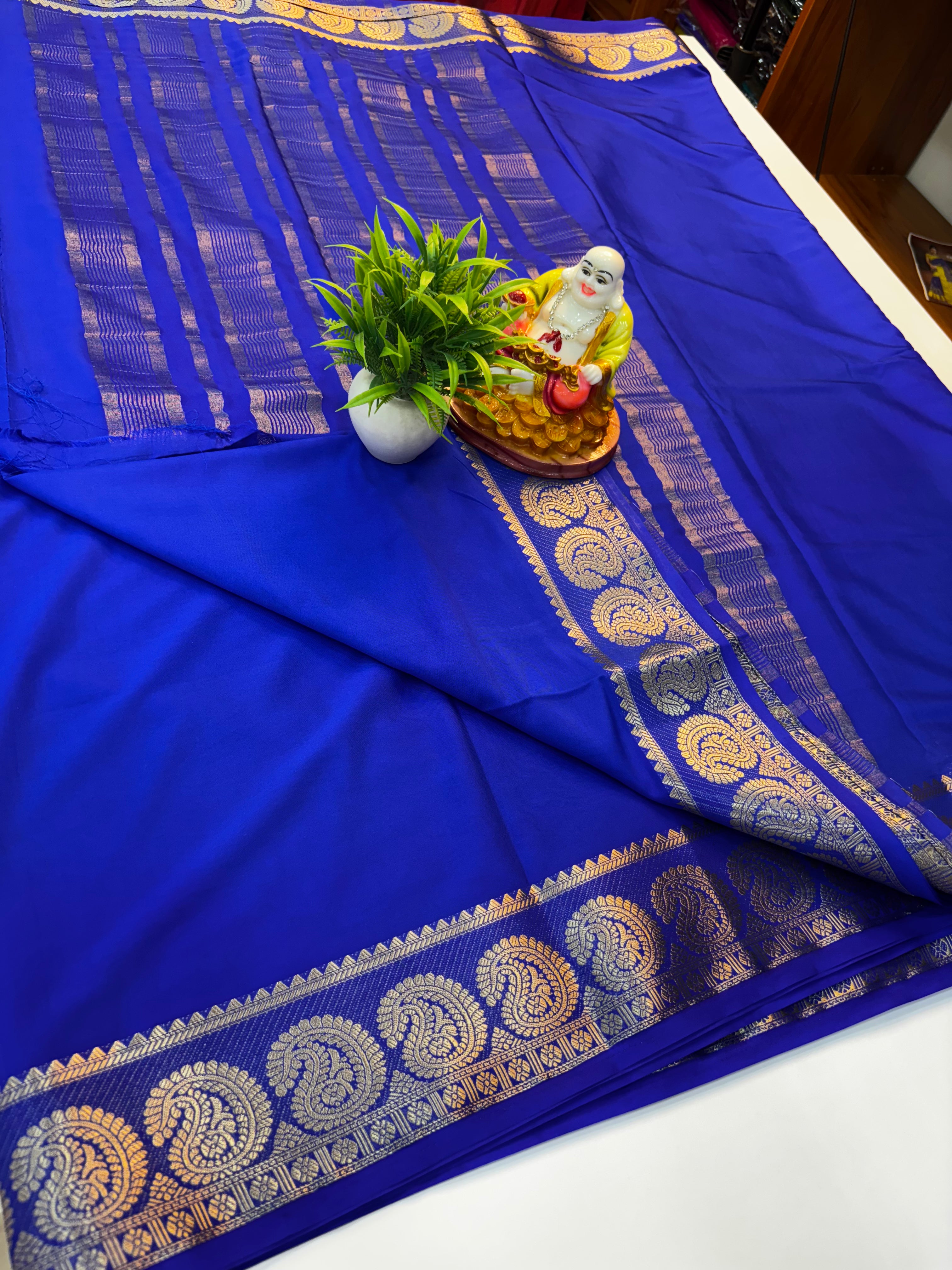 Premium Mysore Crepe Silk Saree with Beautiful Mango Border
