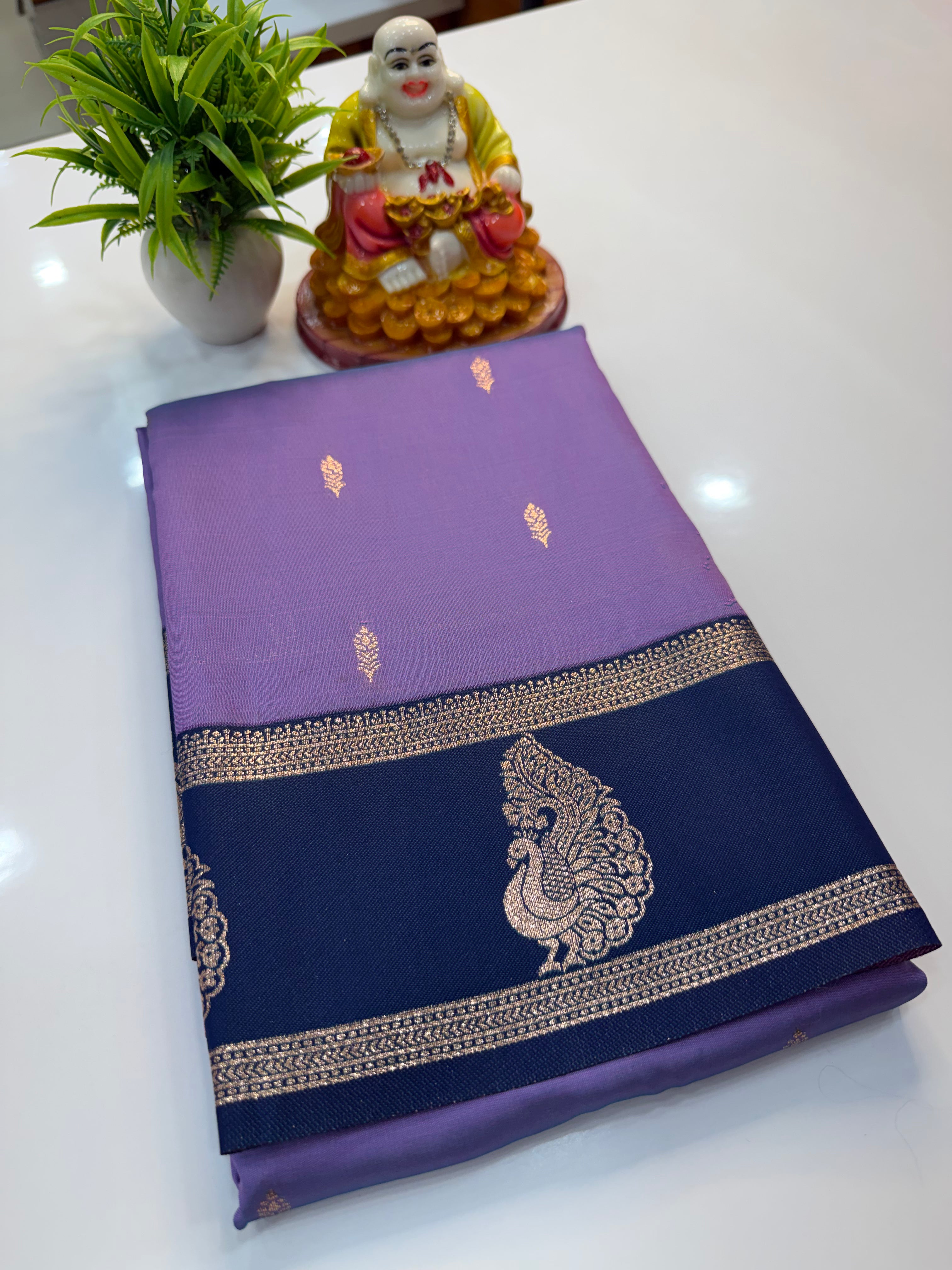 Semi Silk Saree with Buttas & Peacock Border | Padmavathi Silks and Sarees