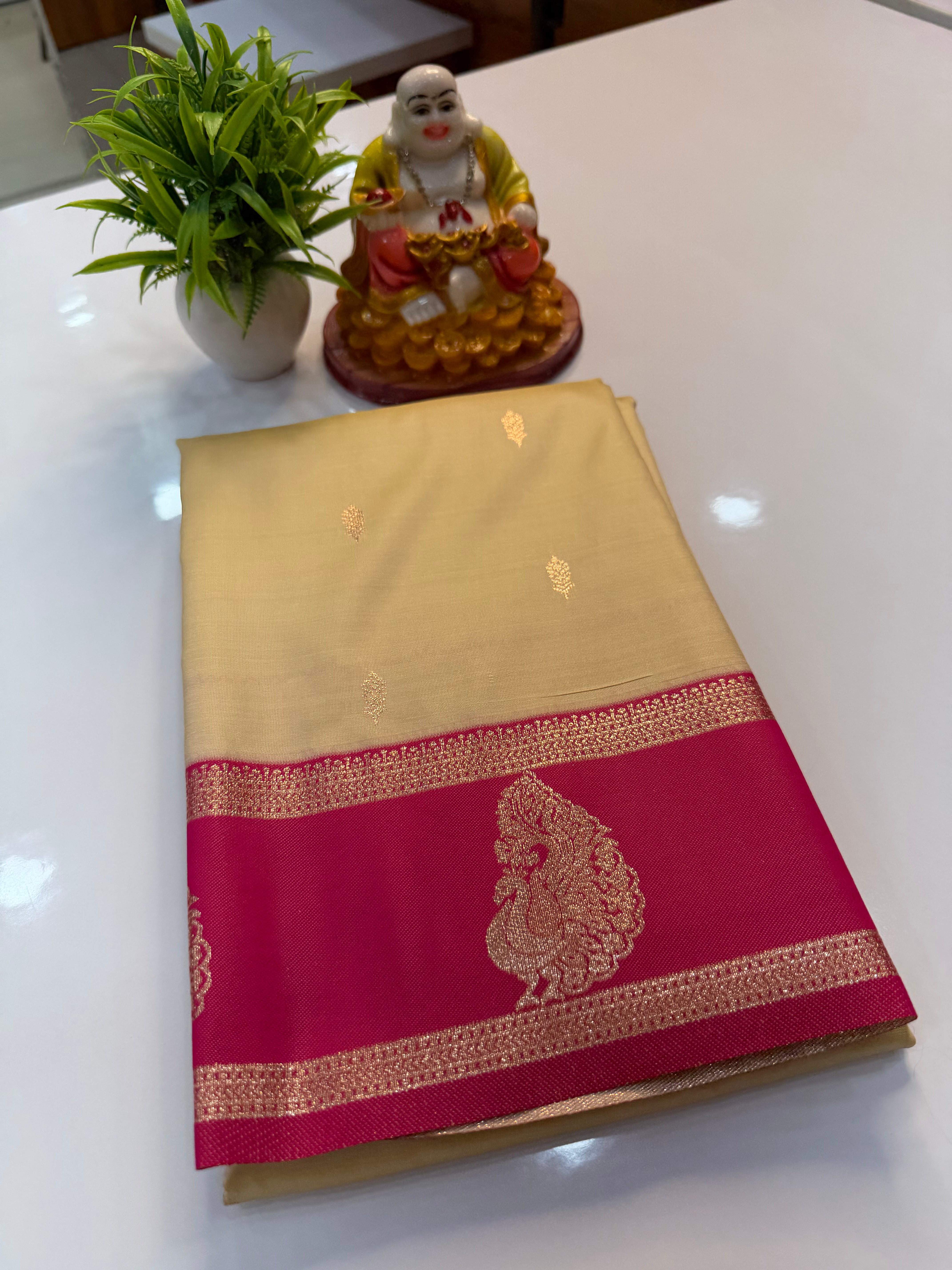 Semi Silk Saree with Buttas & Peacock Border | Padmavathi Silks and Sarees