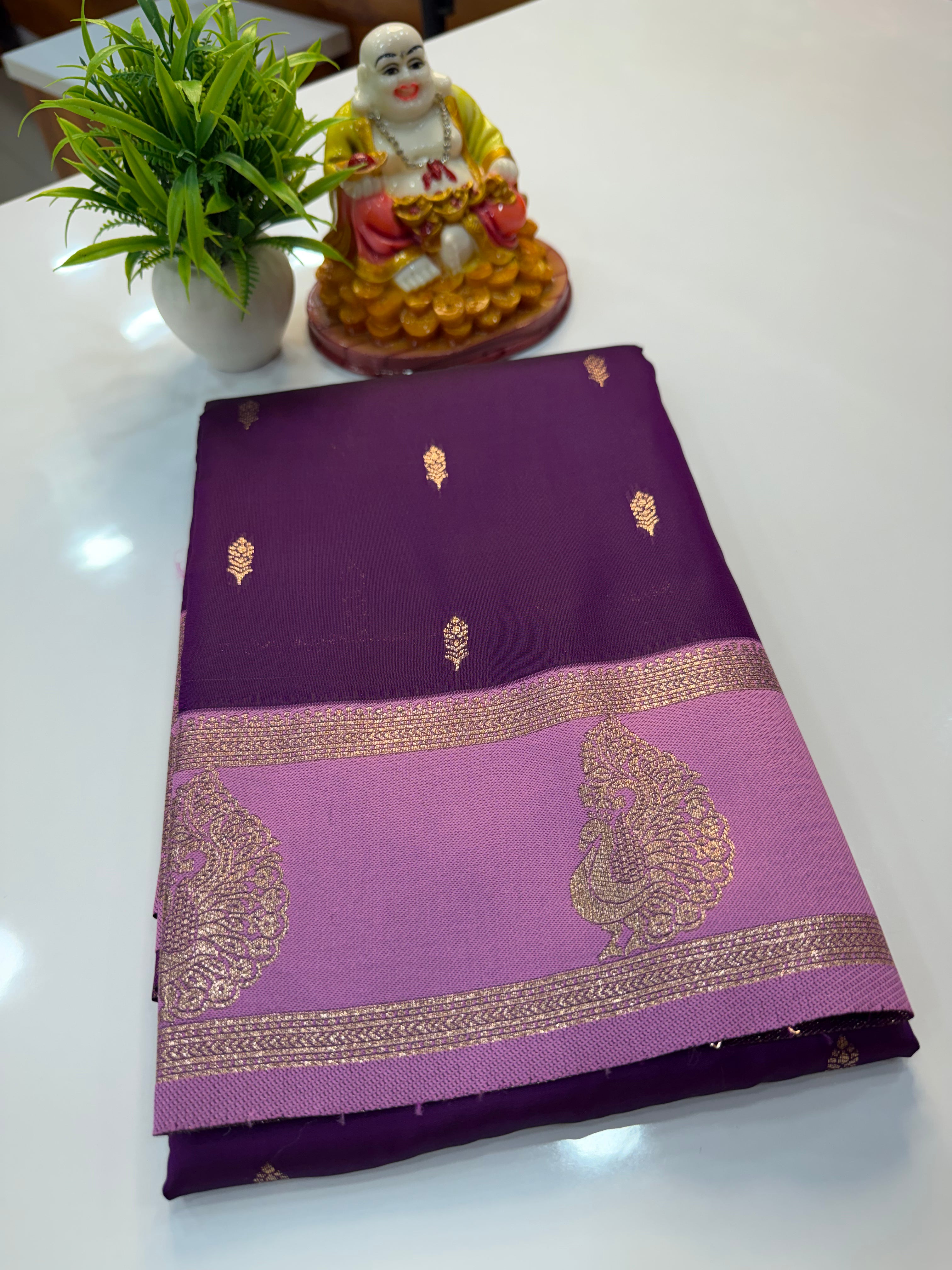Semi Silk Saree with Buttas & Peacock Border | Padmavathi Silks and Sarees