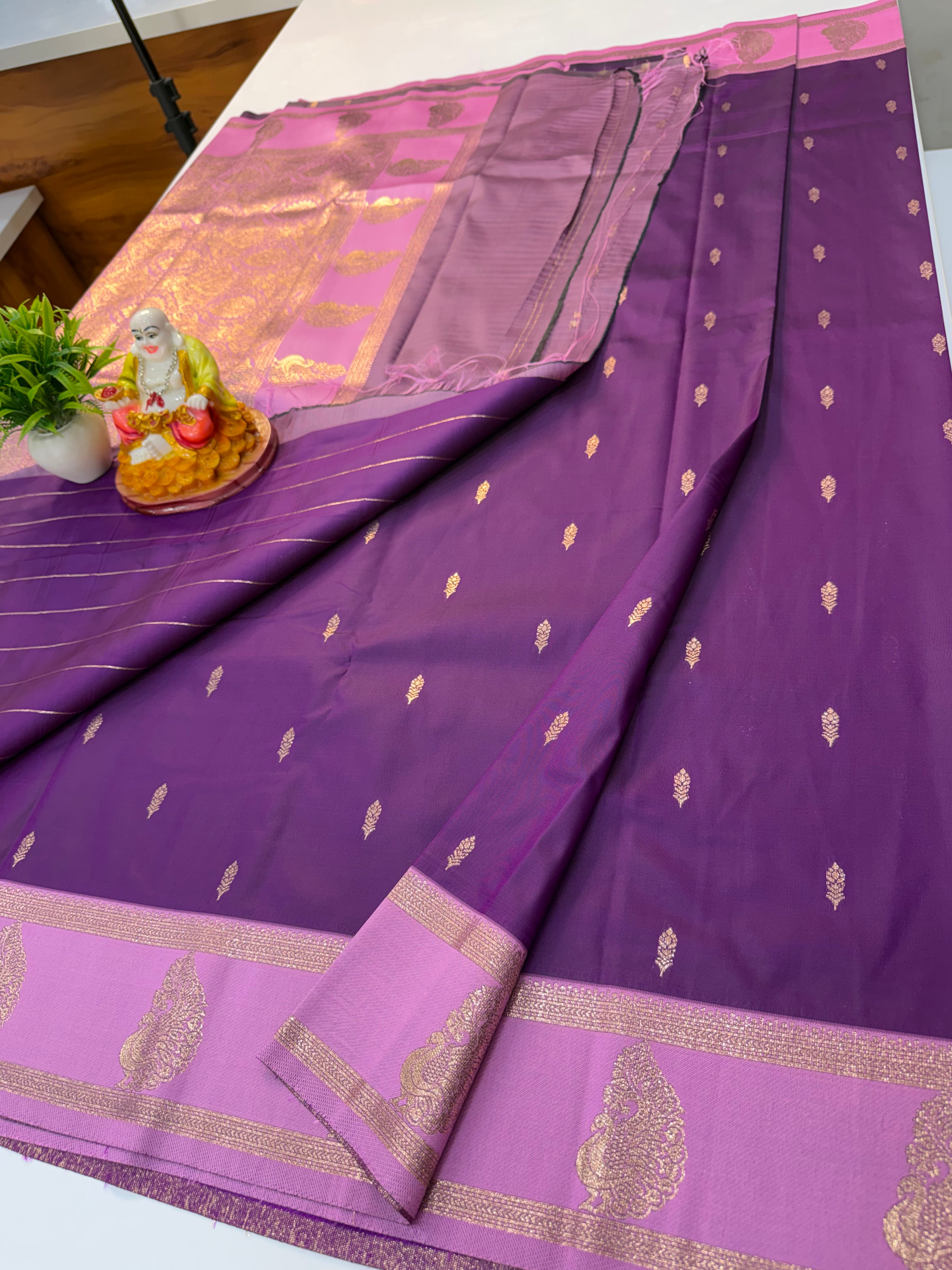 Semi Silk Saree with Buttas & Peacock Border | Padmavathi Silks and Sarees