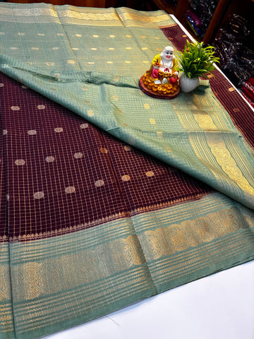 Premium Mysore Crepe Silk Saree with Elegant Checks & Buttas