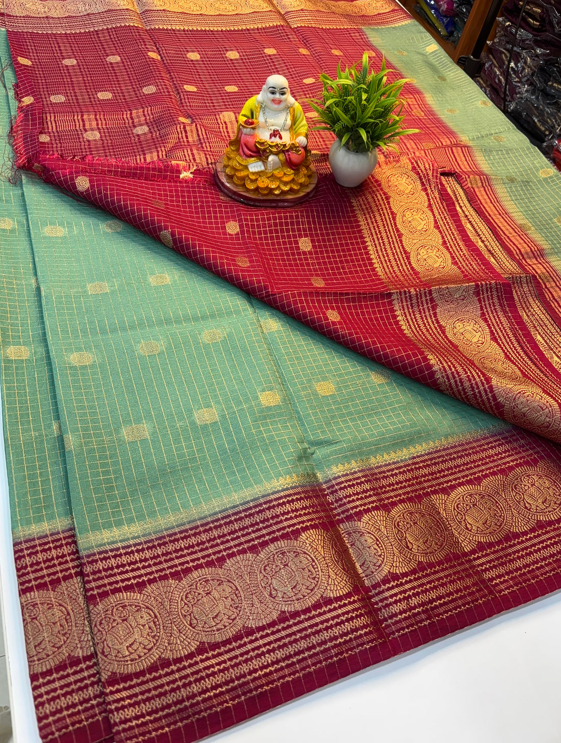 Premium Mysore Crepe Silk Saree with Elegant Checks & Buttas