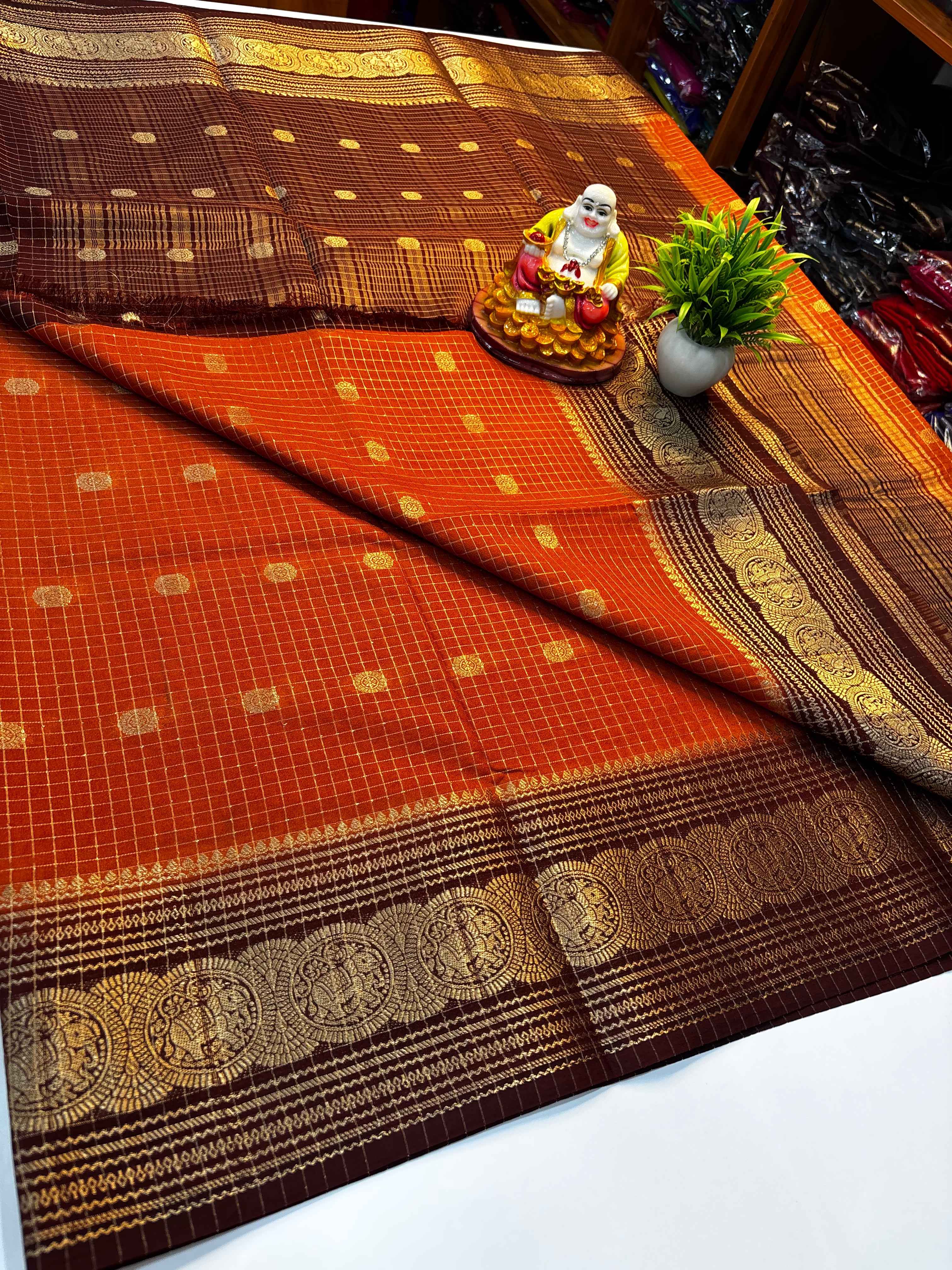 Premium Mysore Crepe Silk Saree with Elegant Checks & Buttas