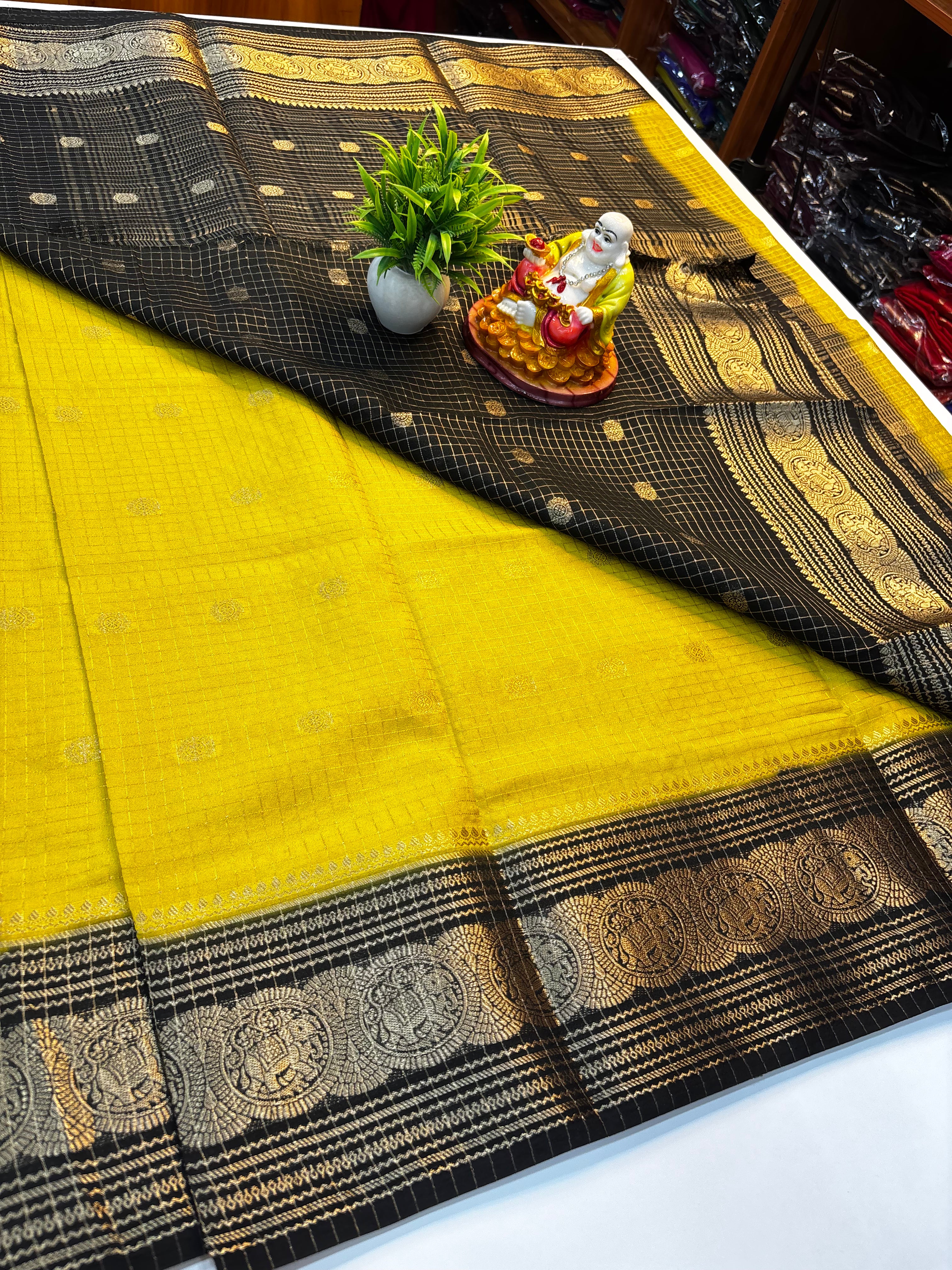 Premium Mysore Crepe Silk Saree with Elegant Checks & Buttas