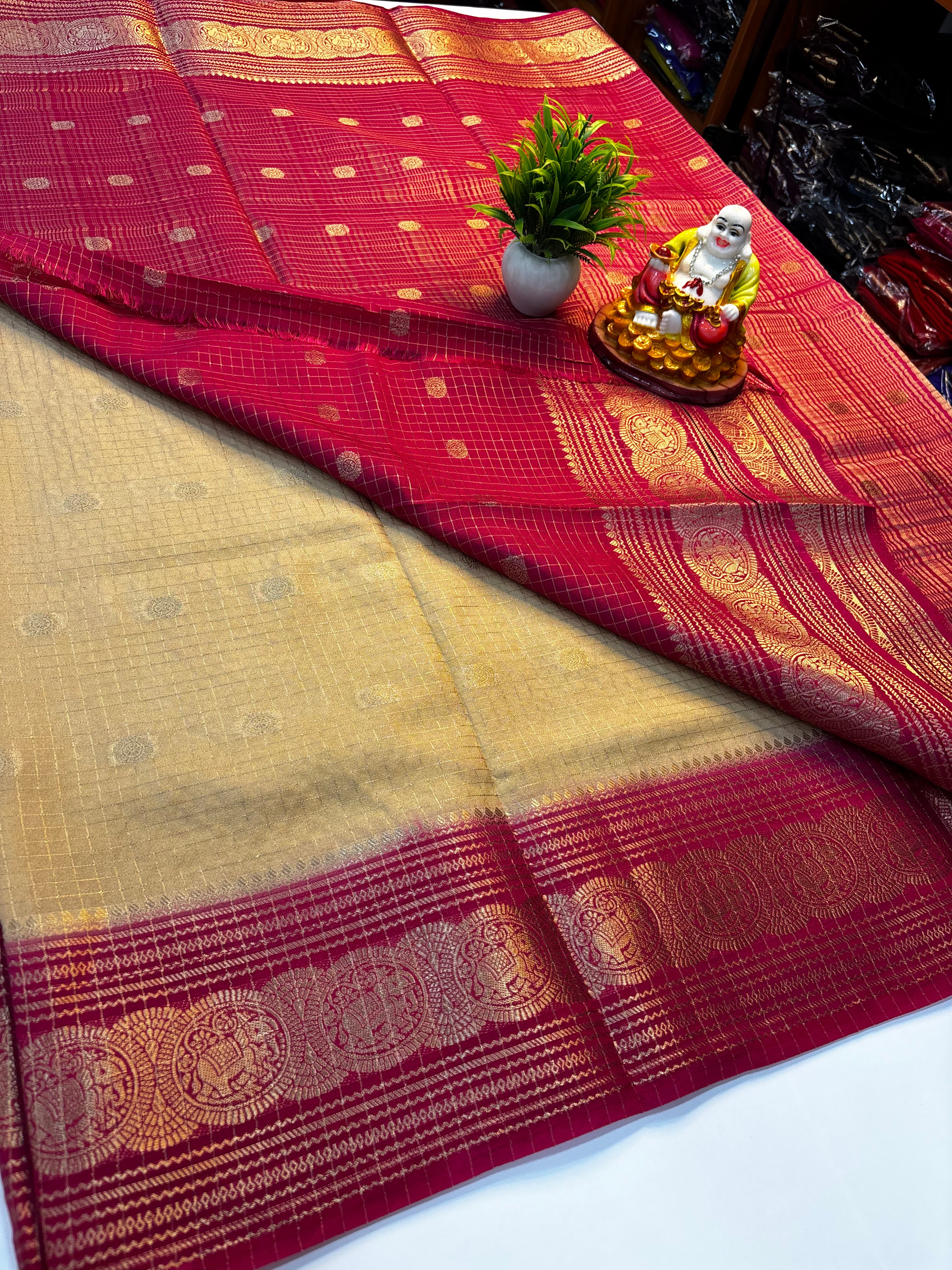 Premium Mysore Crepe Silk Saree with Elegant Checks & Buttas