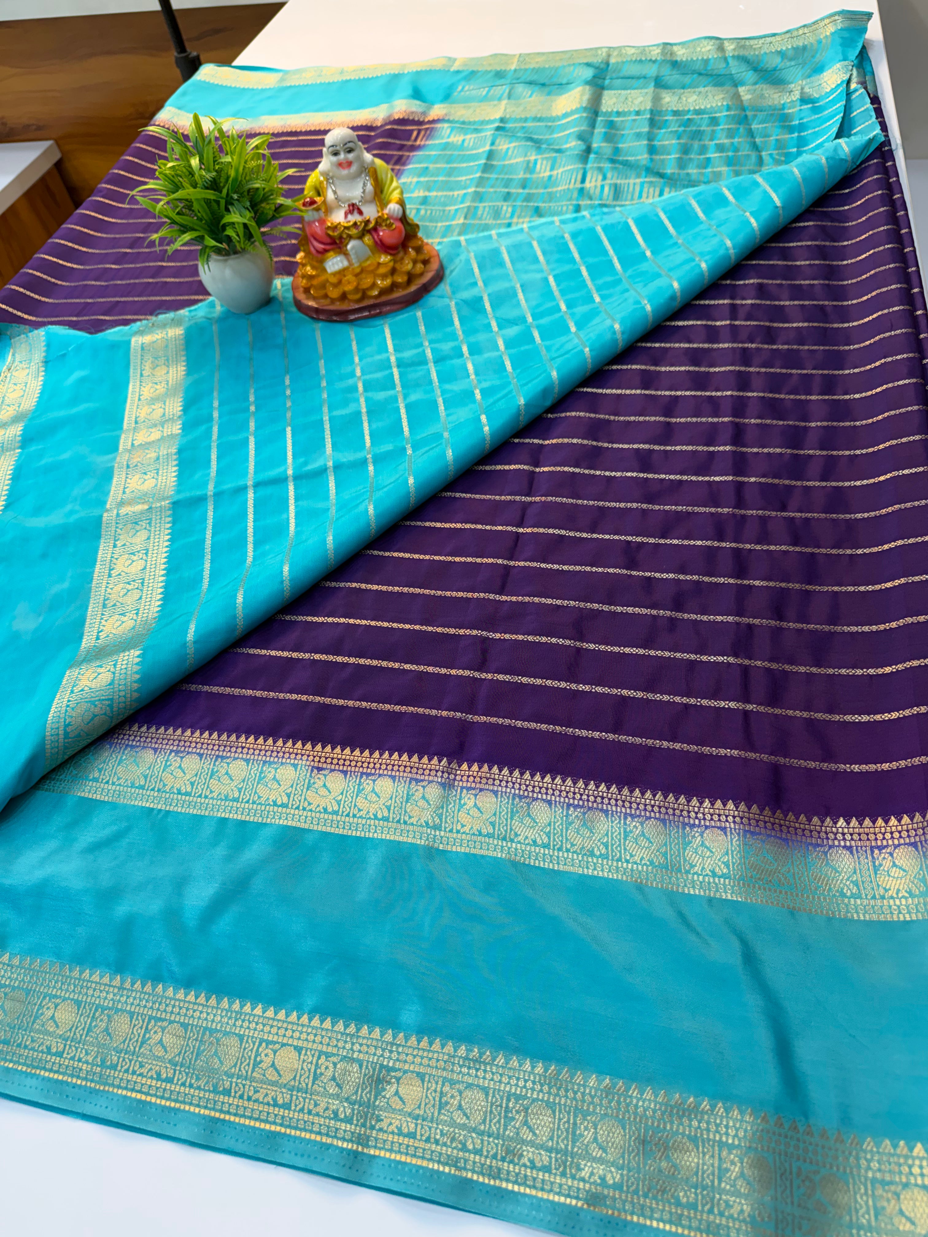 Mysore Crepe Silk Saree with Peacock Bentex Border | Padmavathi Silks and Sarees