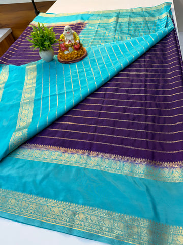 Mysore Crepe Silk Saree with Peacock Bentex Border | Padmavathi Silks and Sarees