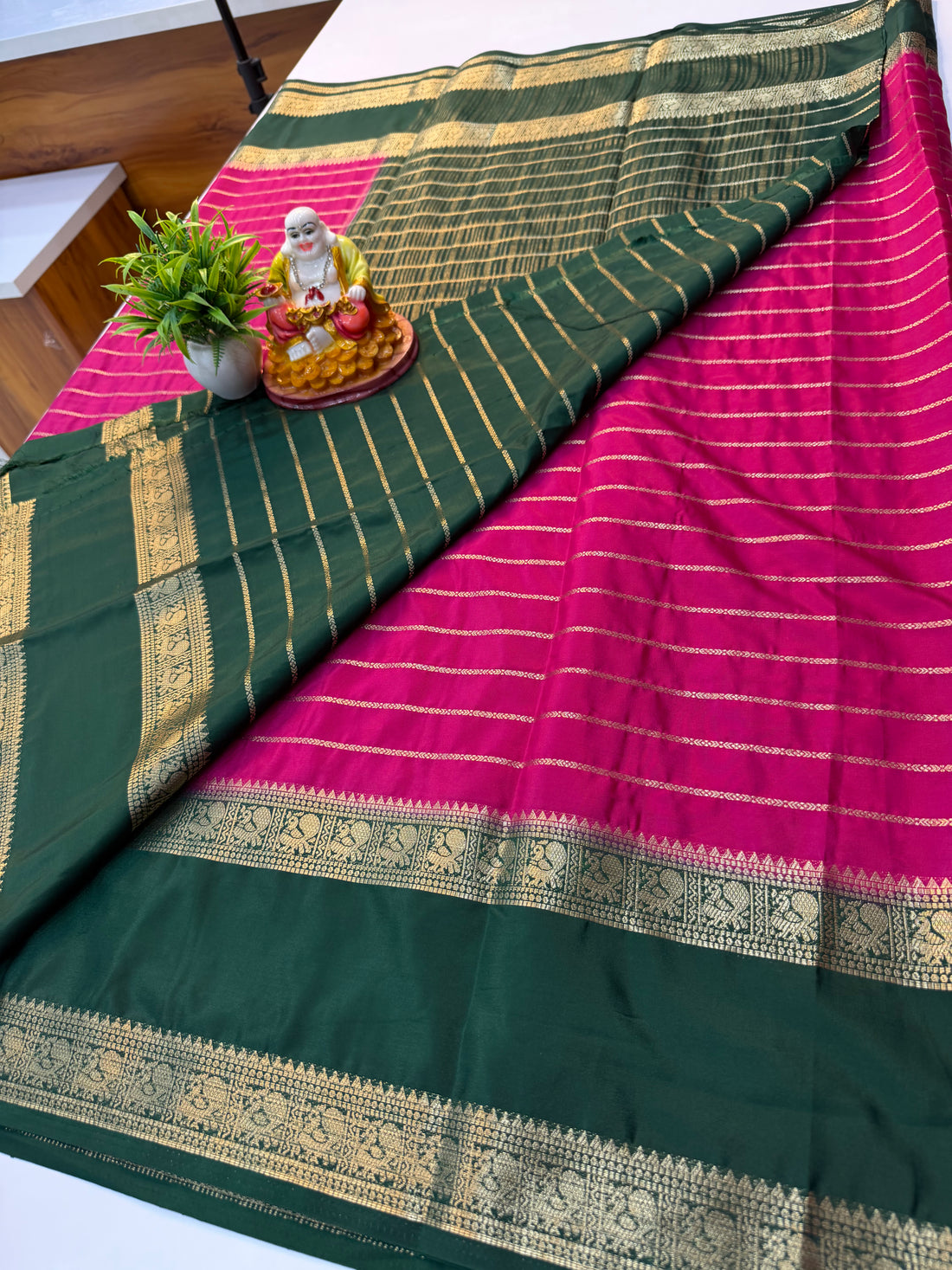 Mysore Crepe Silk Saree with Peacock Bentex Border | Padmavathi Silks and Sarees