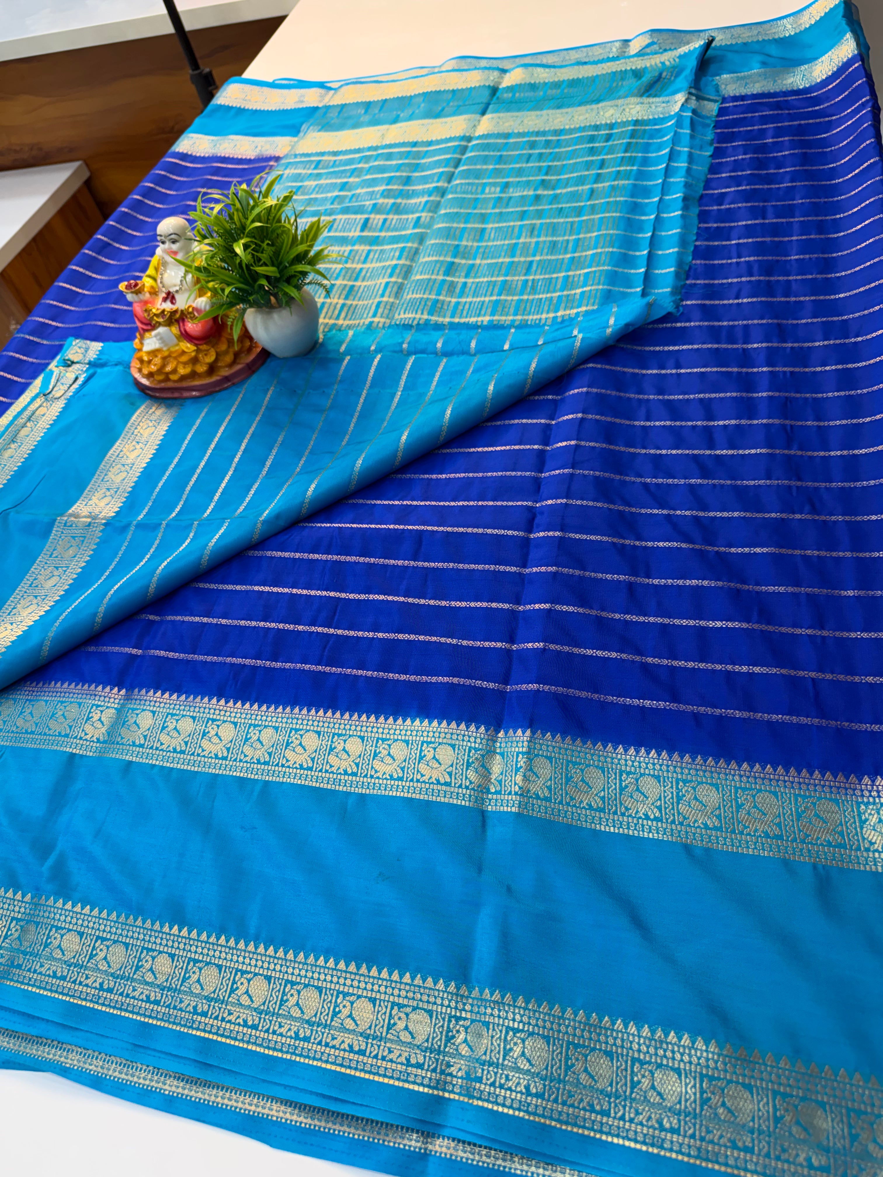 Mysore Crepe Silk Saree with Peacock Bentex Border | Padmavathi Silks and Sarees